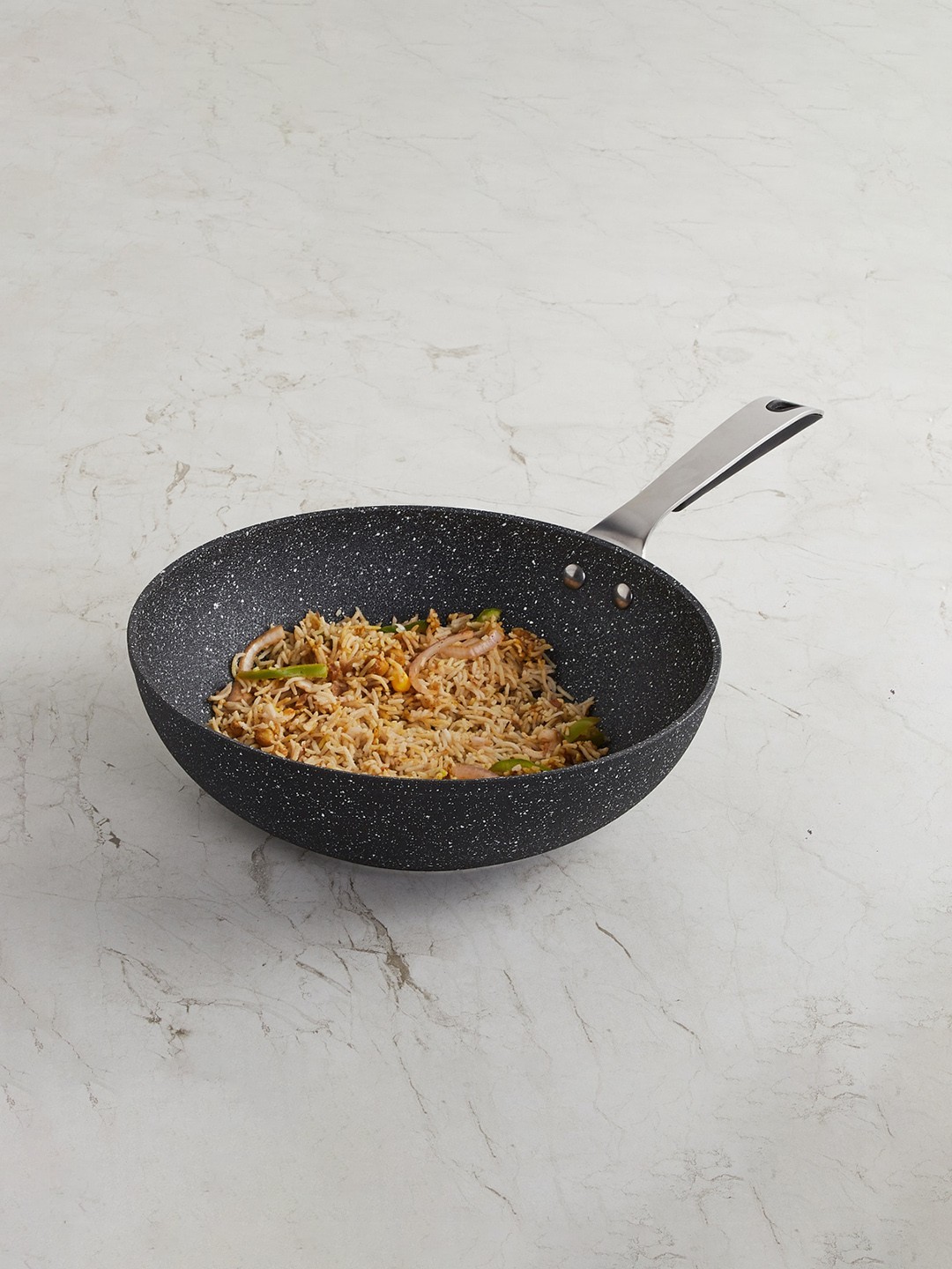 

Home Centre Black Patterned Aluminum Wok With Handle