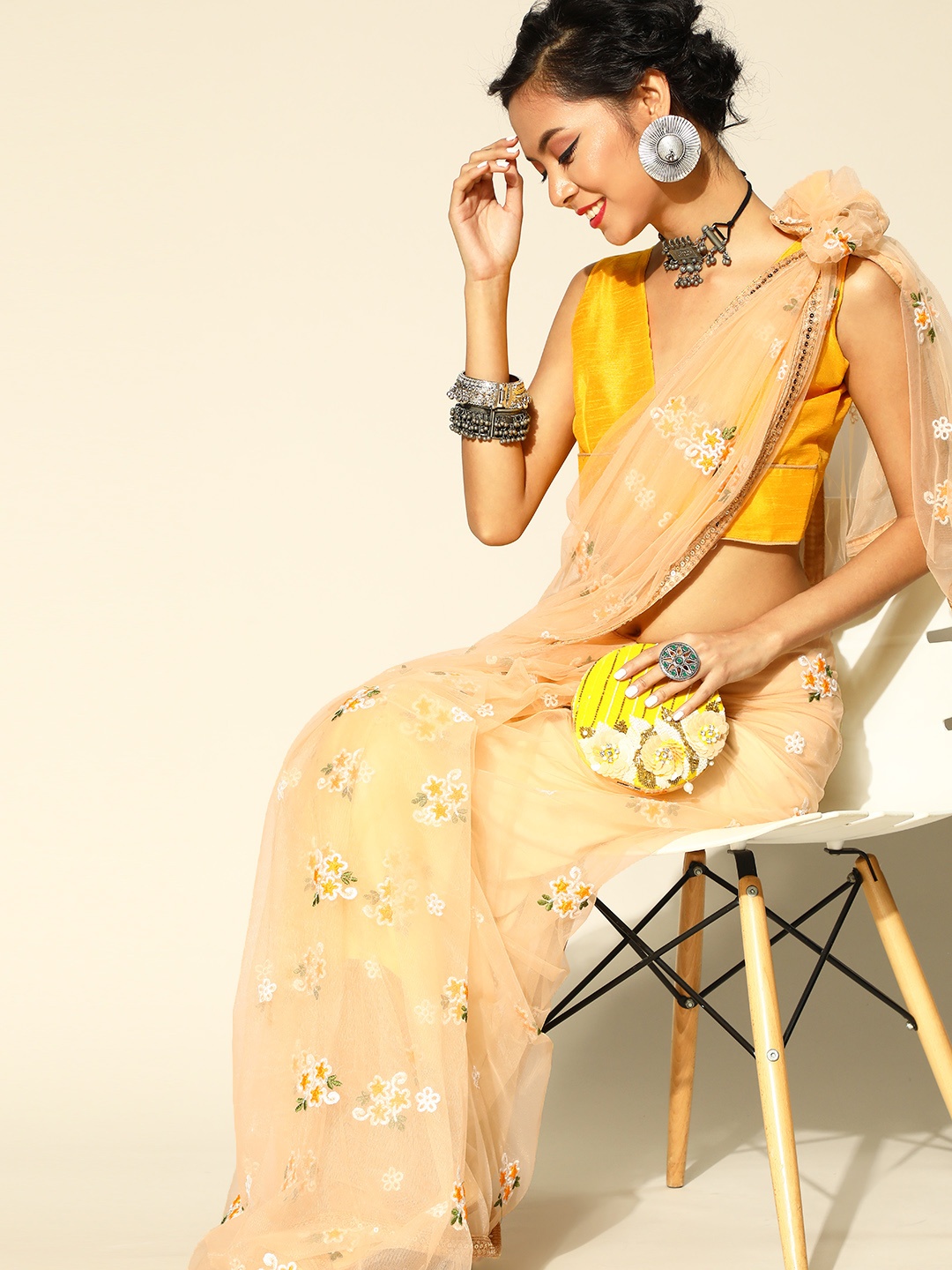 

Kalista Floral Saree with Zari Border, Yellow