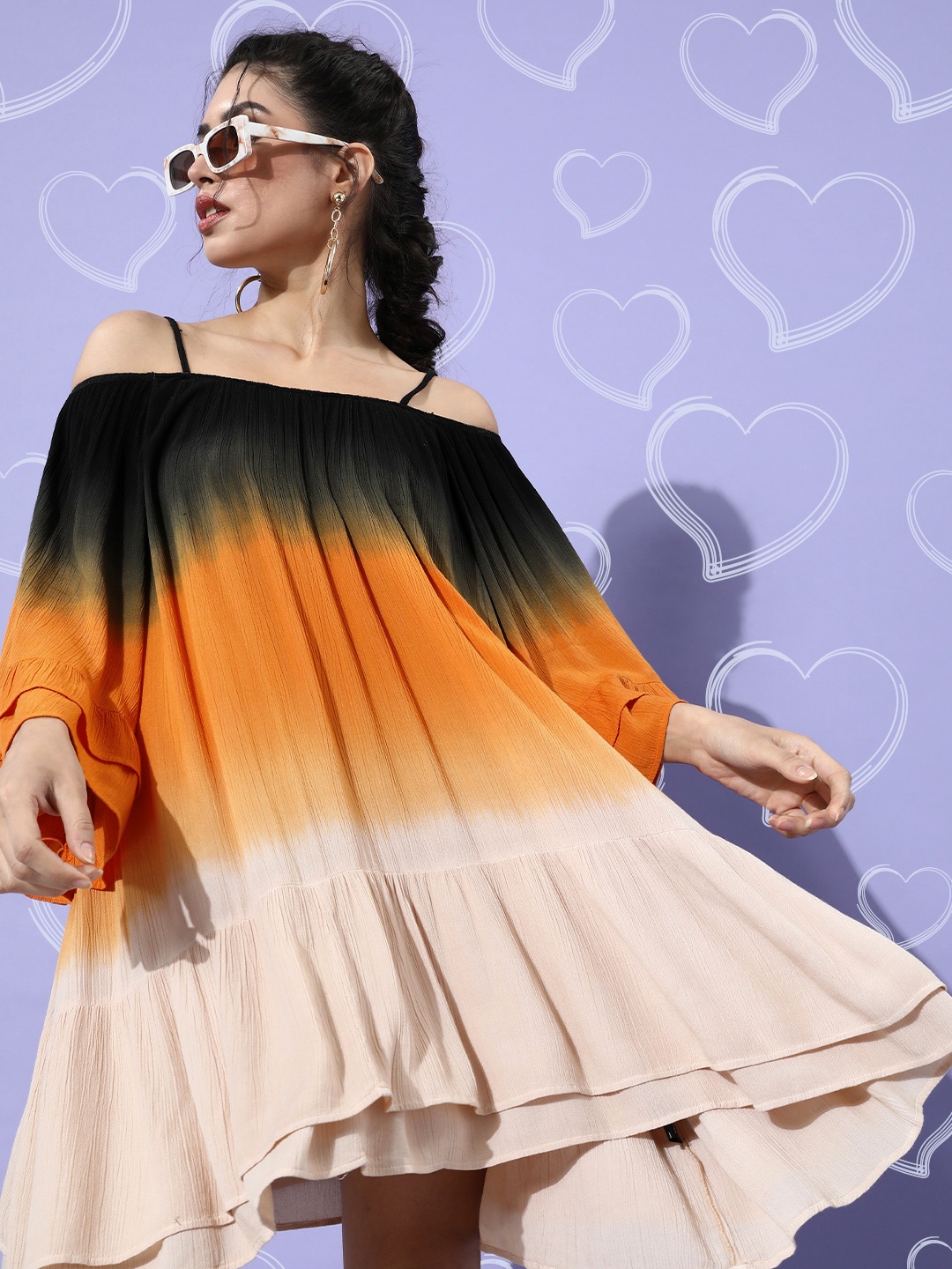 

LY2 Women Stylish Black Tie and Dye Dress