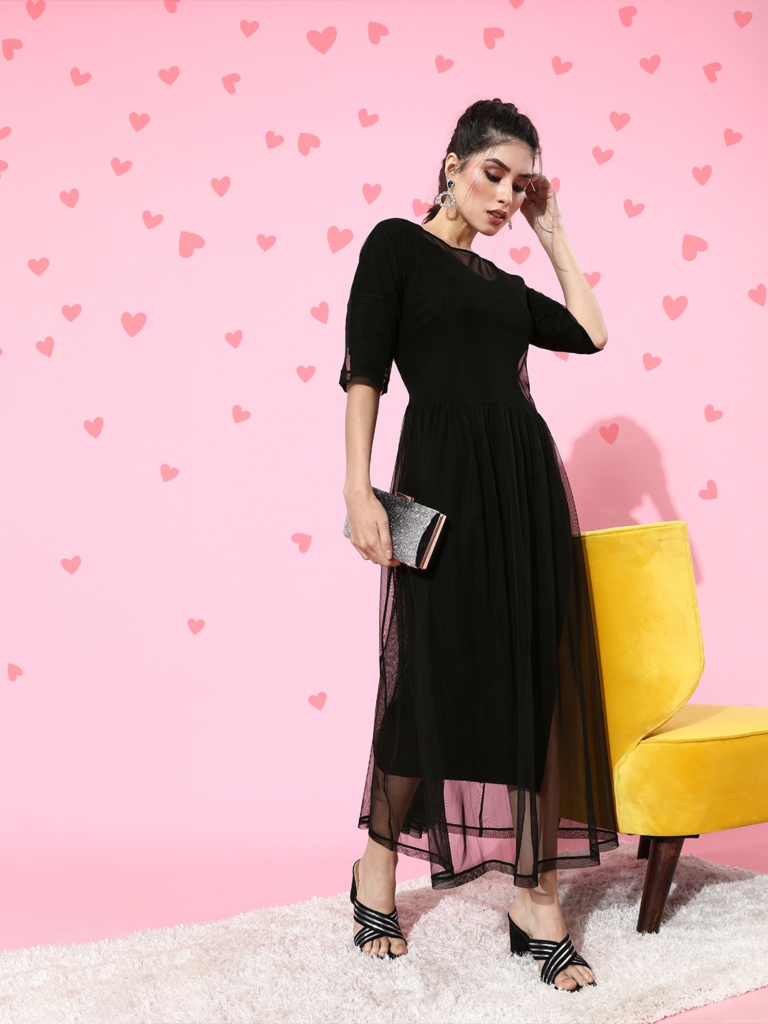 

LY2 Women Stylish Black Solid Sheer Dress