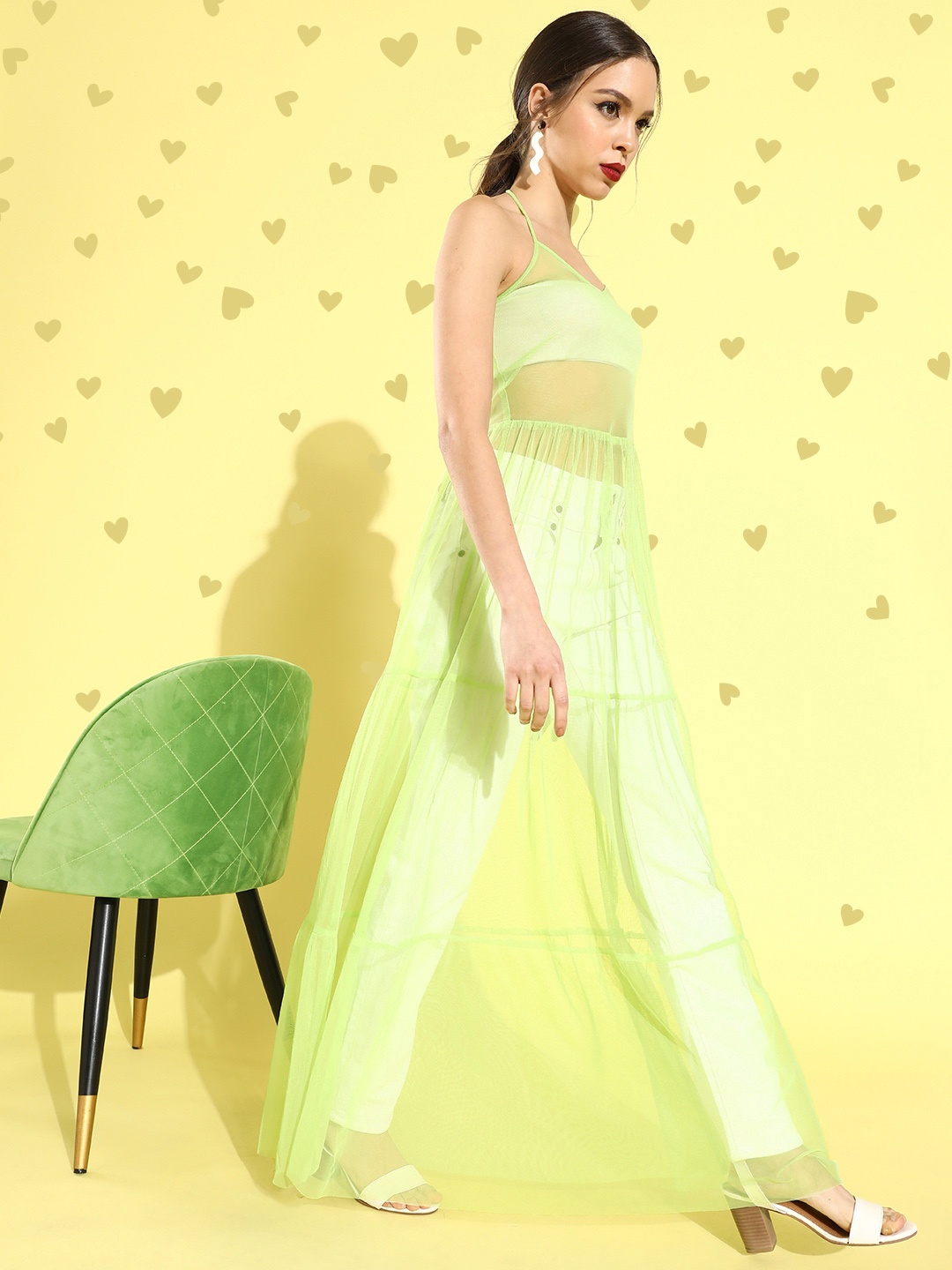 

LY2 Women Enchanting Sea Green Self-Design Net Dress
