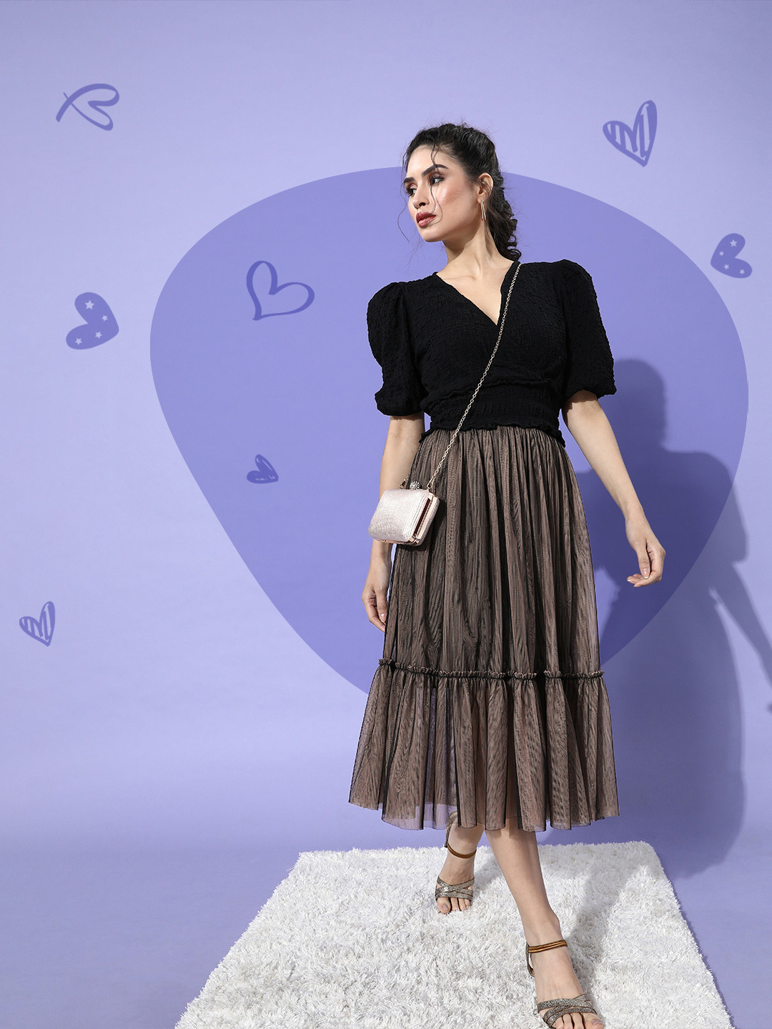 

LY2 Women Stylish Black Solid Tiered Skirt