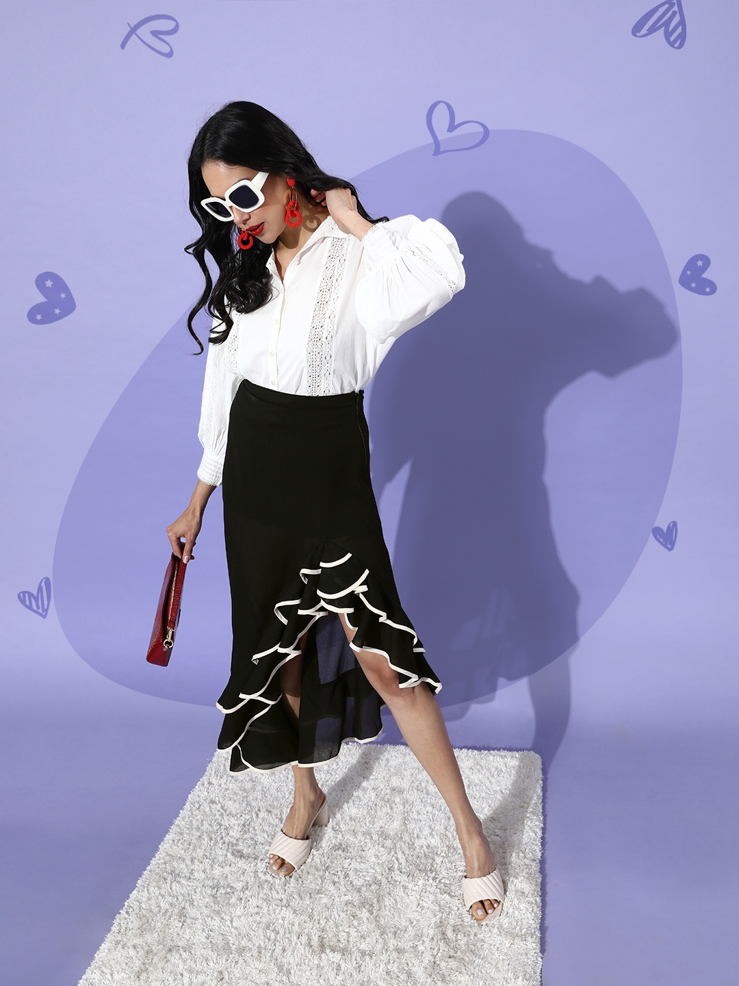 

LY2 Women Stylish Black Self-Design Asymmetric Skirt