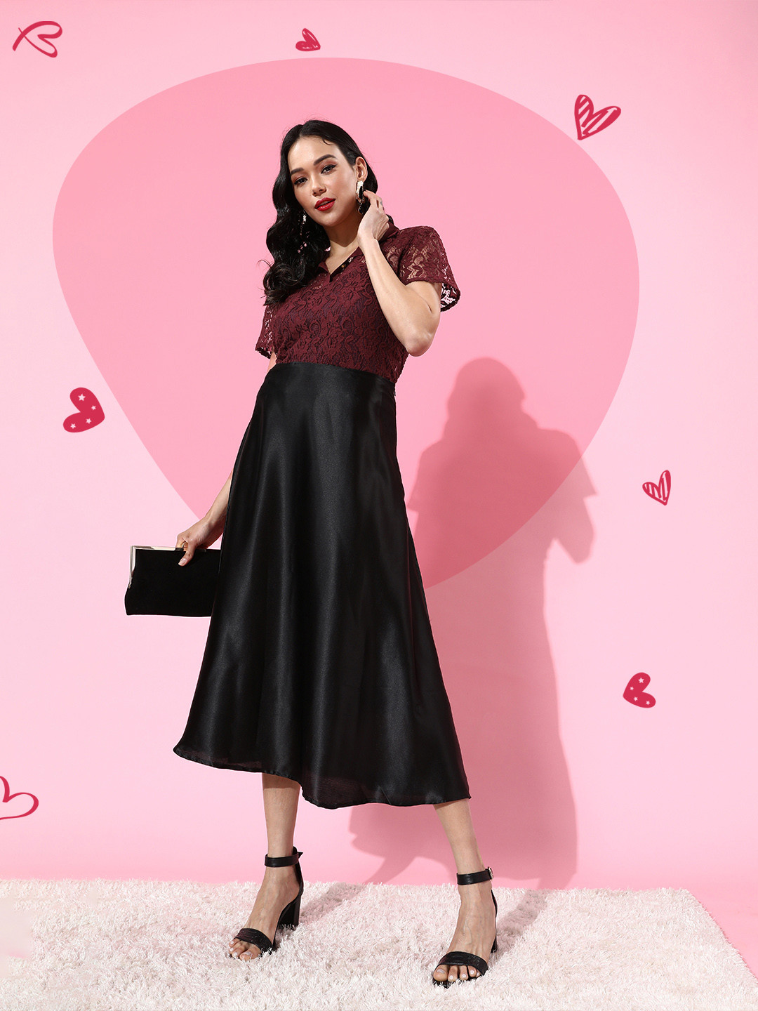 

LY2 Women Deep Burgundy Floral Lace Top