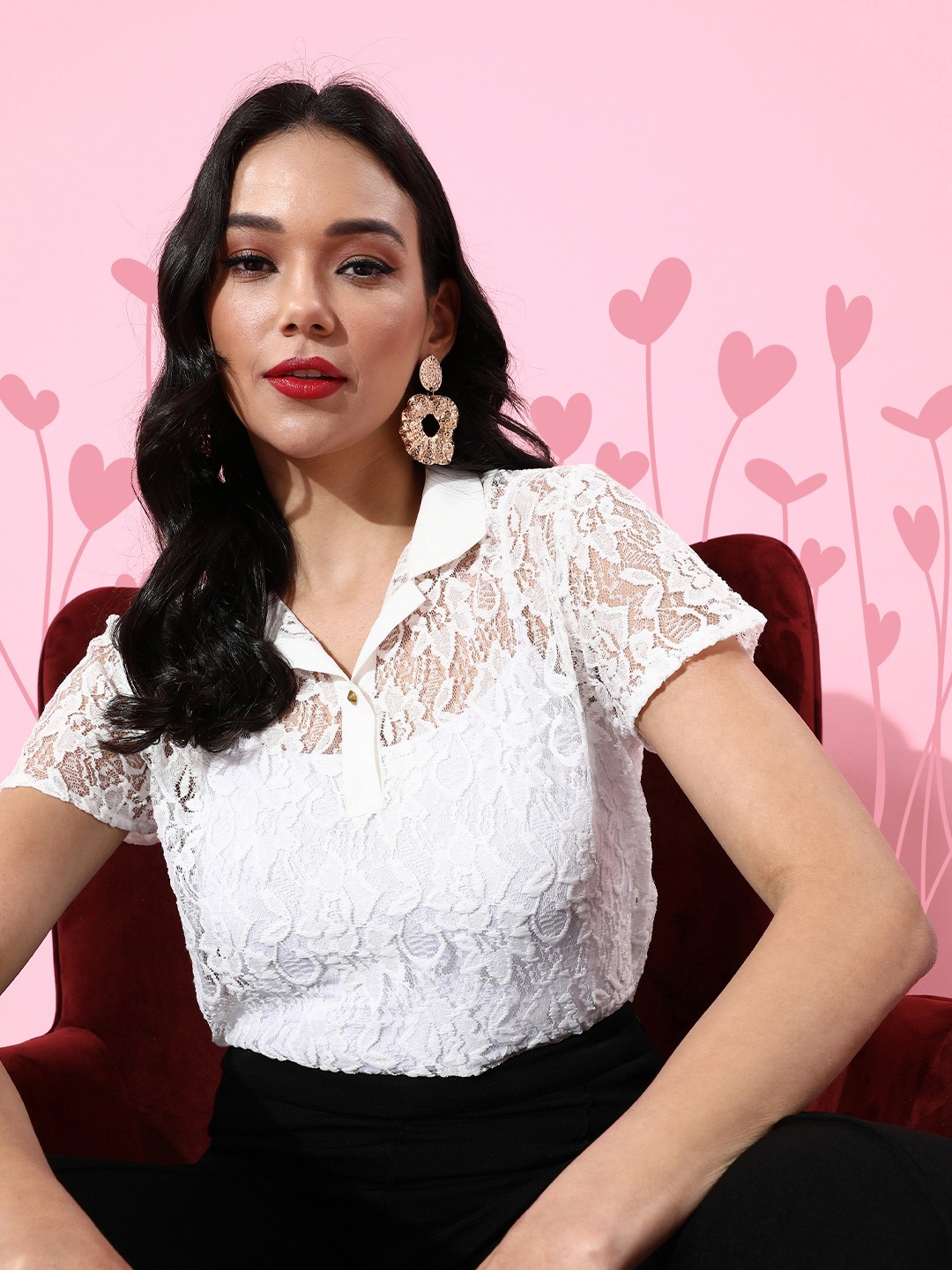 

LY2 Women Classic White Floral Lace Top
