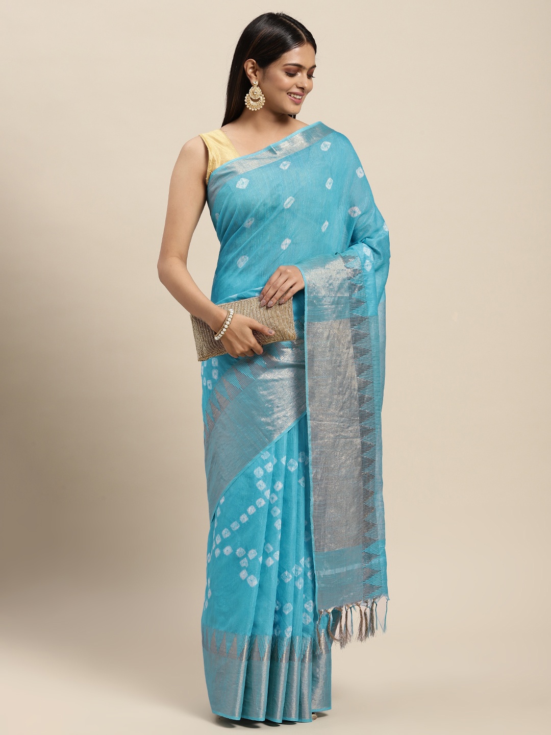 

swatika Blue Woven Design Zari Silk Blend Bhagalpuri Saree