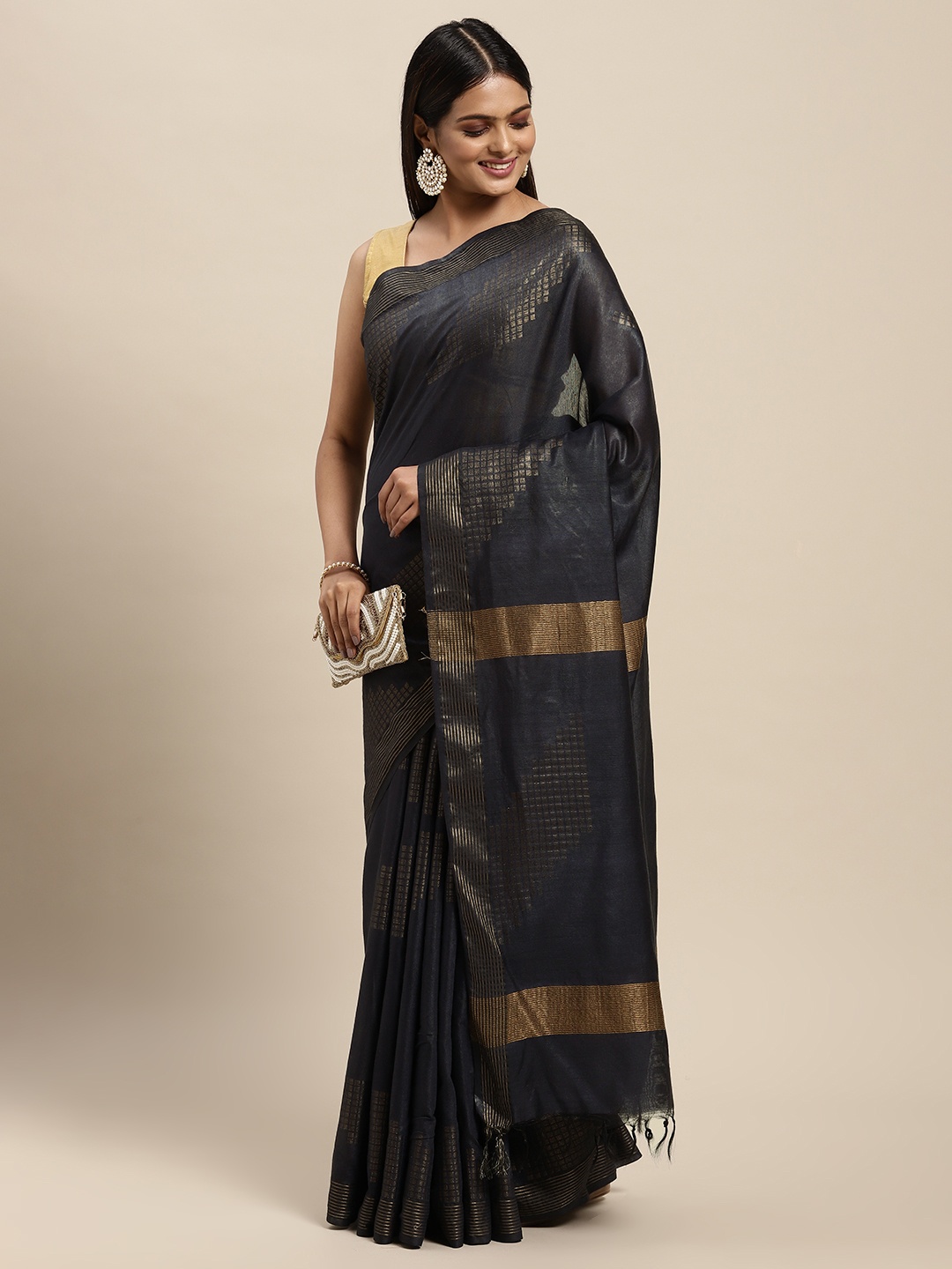 

swatika Blue Woven Design Zari Silk Blend Bhagalpuri Saree