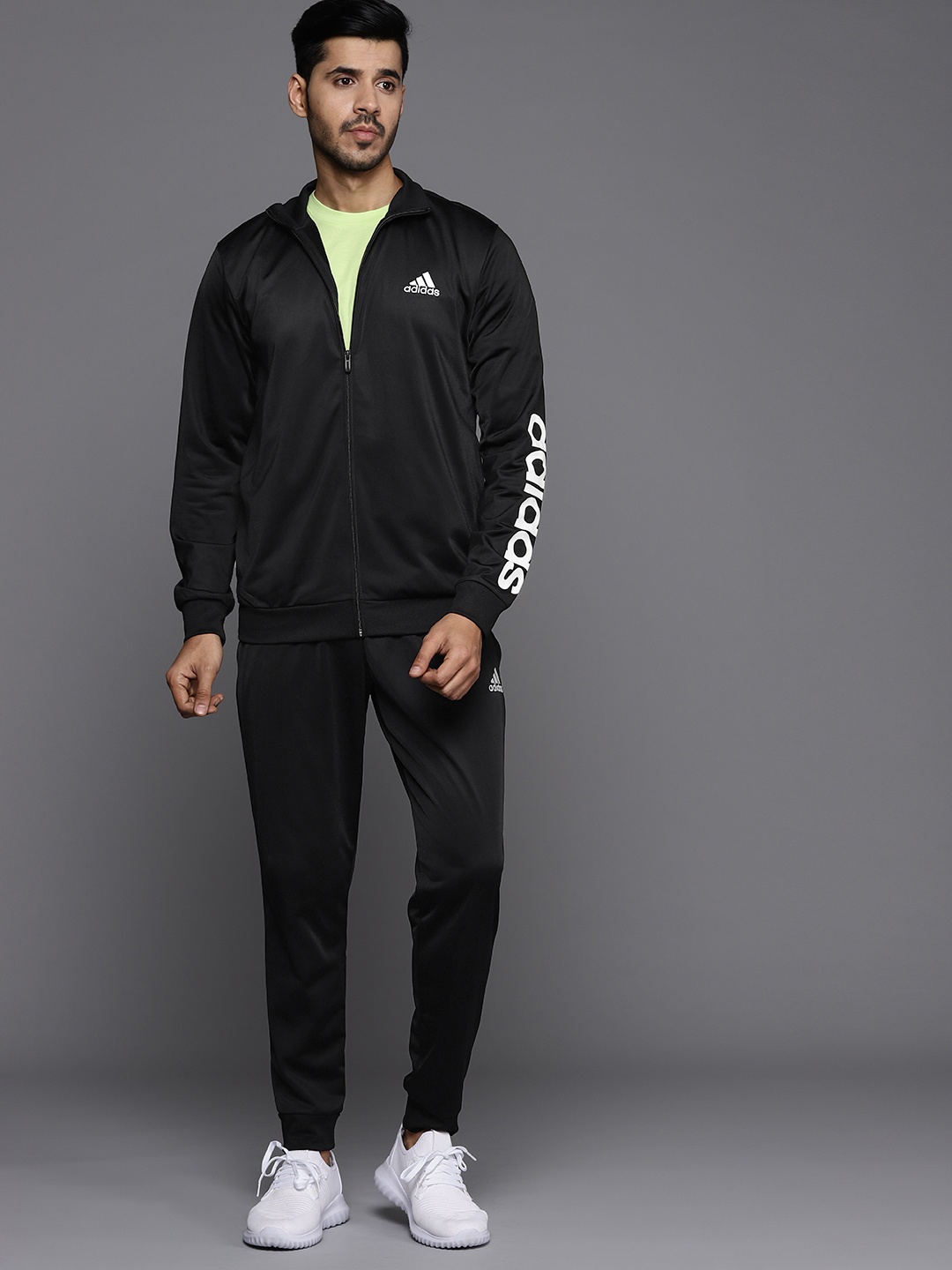 

ADIDAS Men Black M LIN TR TT TS Brand Logo Printed Tracksuit