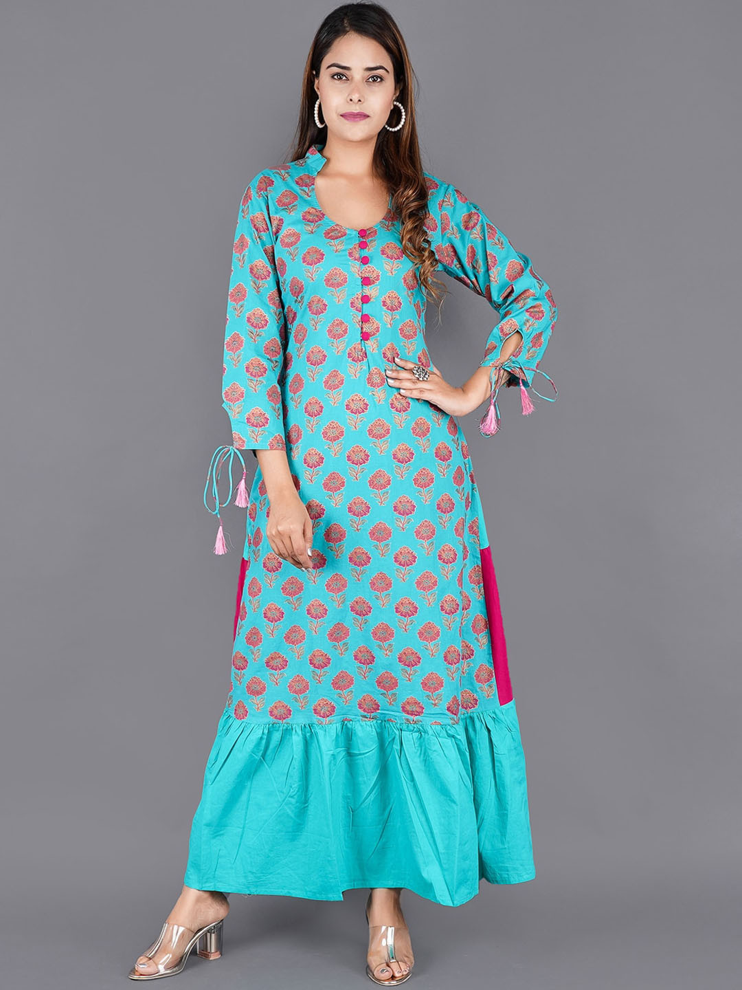 

KALINI Women Blue Floral Printed Anarkali Kurta