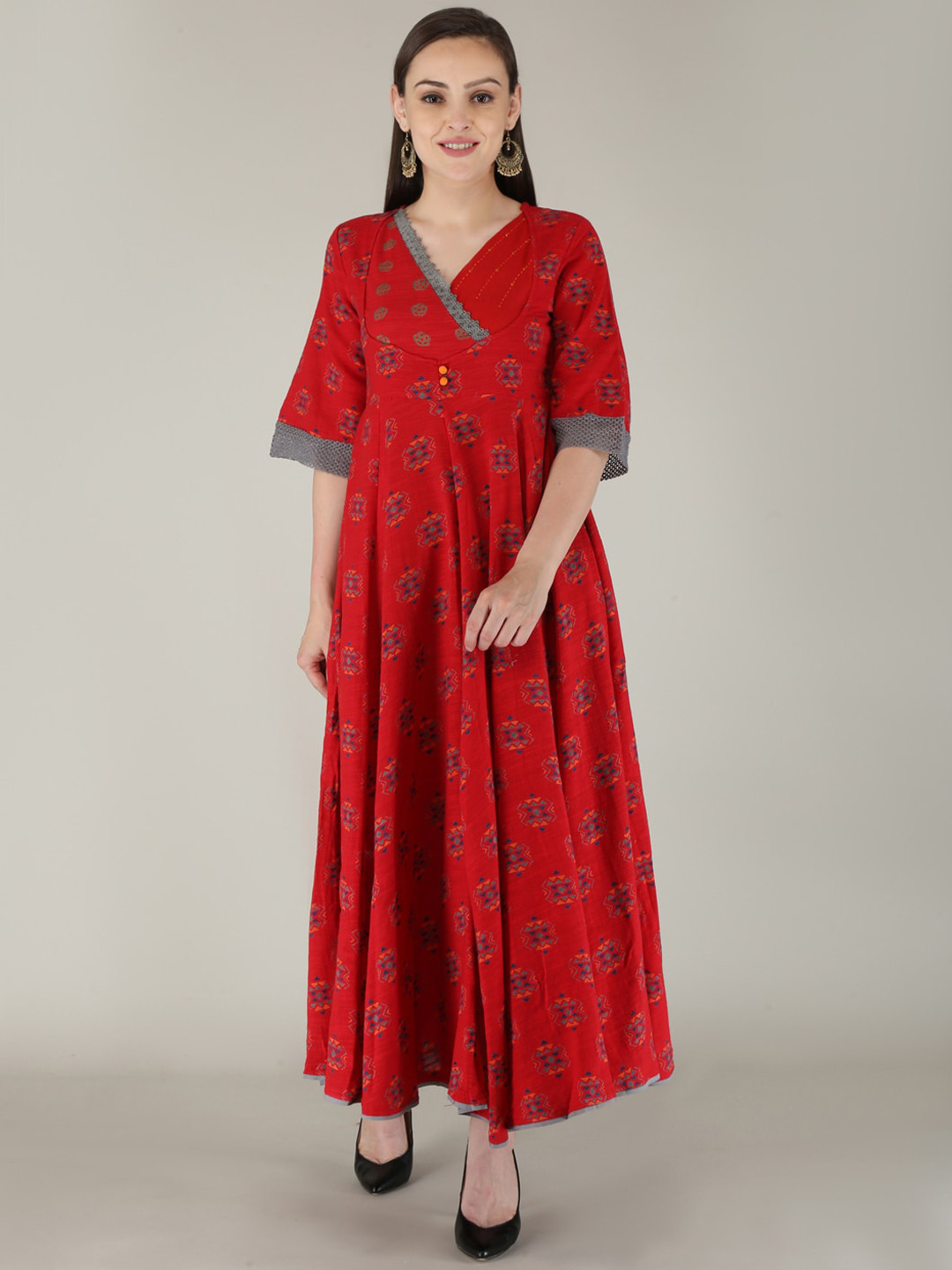 

KALINI Women Red Floral Printed Anarkali Kurta