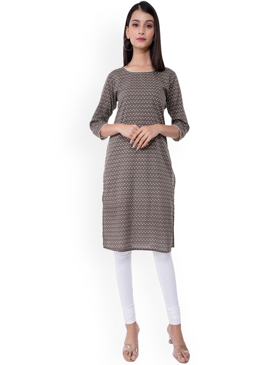 

KALINI Women Brown Geometric Striped Thread Work Kurta