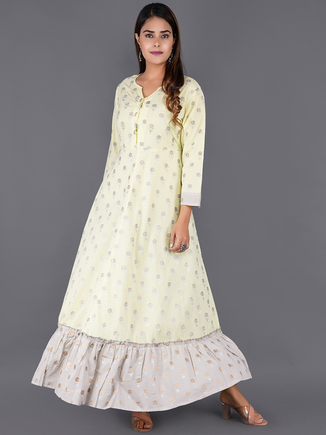 

KALINI Women Yellow Geometric Thread Work Kurta