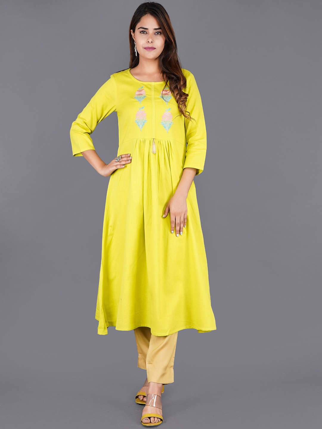 

KALINI Women Yellow Thread Work Kurta