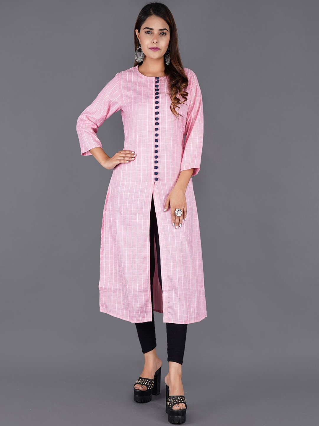 

KALINI Women Pink Geometric Thread Work Kurta