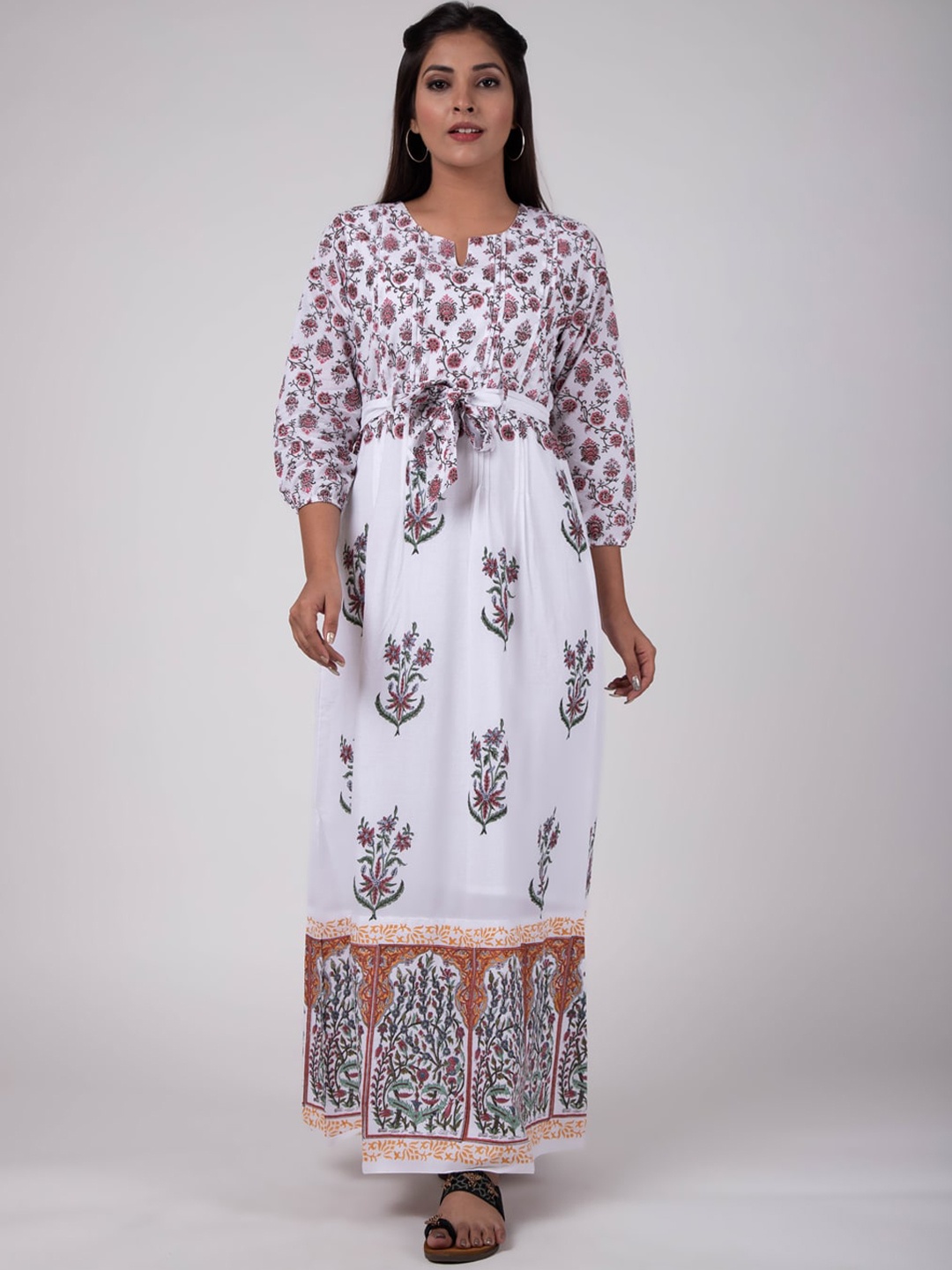 KALINI Women White Ethnic Motifs Printed Gotta Patti Anarkali Kurta