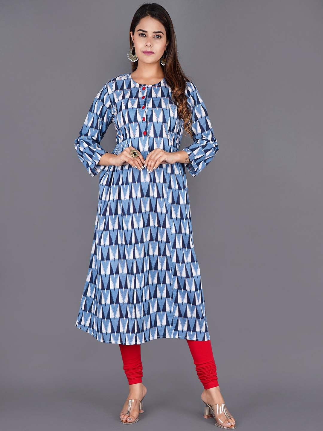

KALINI Women Blue & White Printed Flared Sleeves Kurta