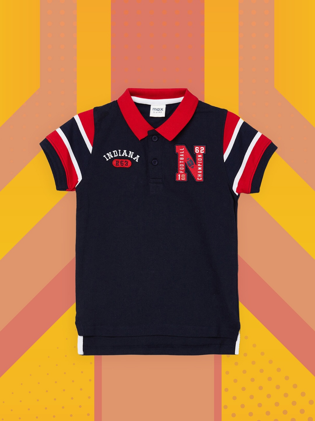 

max Boys Navy Blue & Red Polo Collar T-shirt