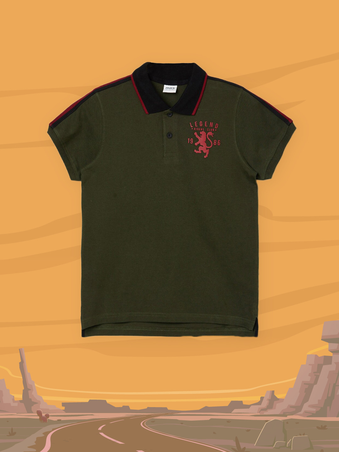 

max Boys Olive Green Solid Polo Collar T-shirt