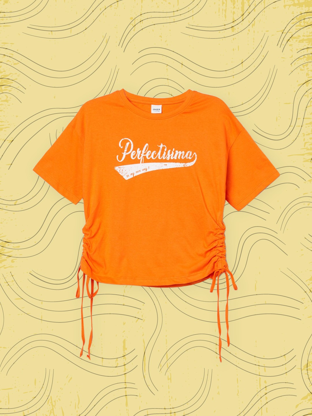 

max Girls Orange Printed T-shirt