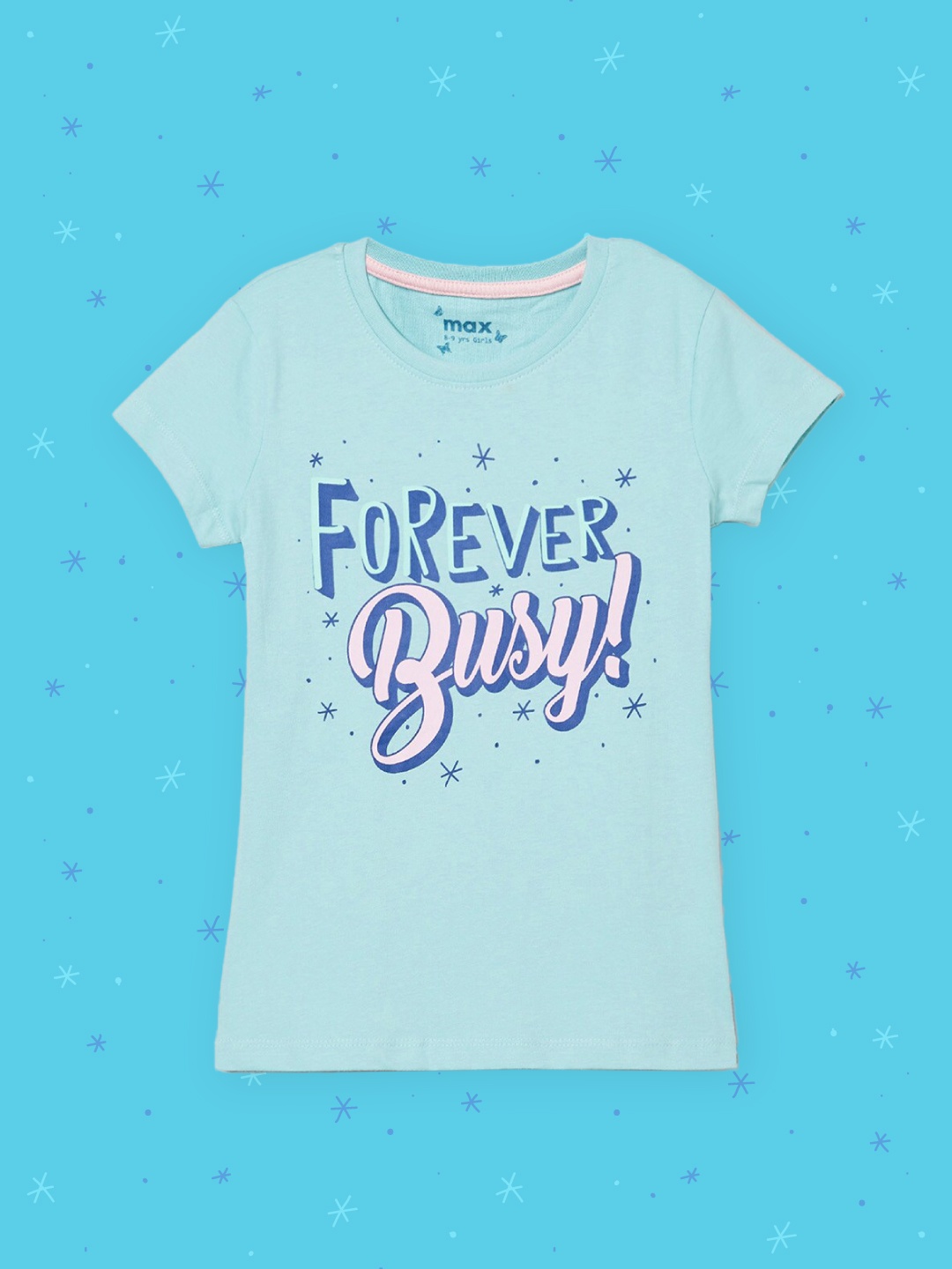 

max Girls Blue Typography Printed T-shirt