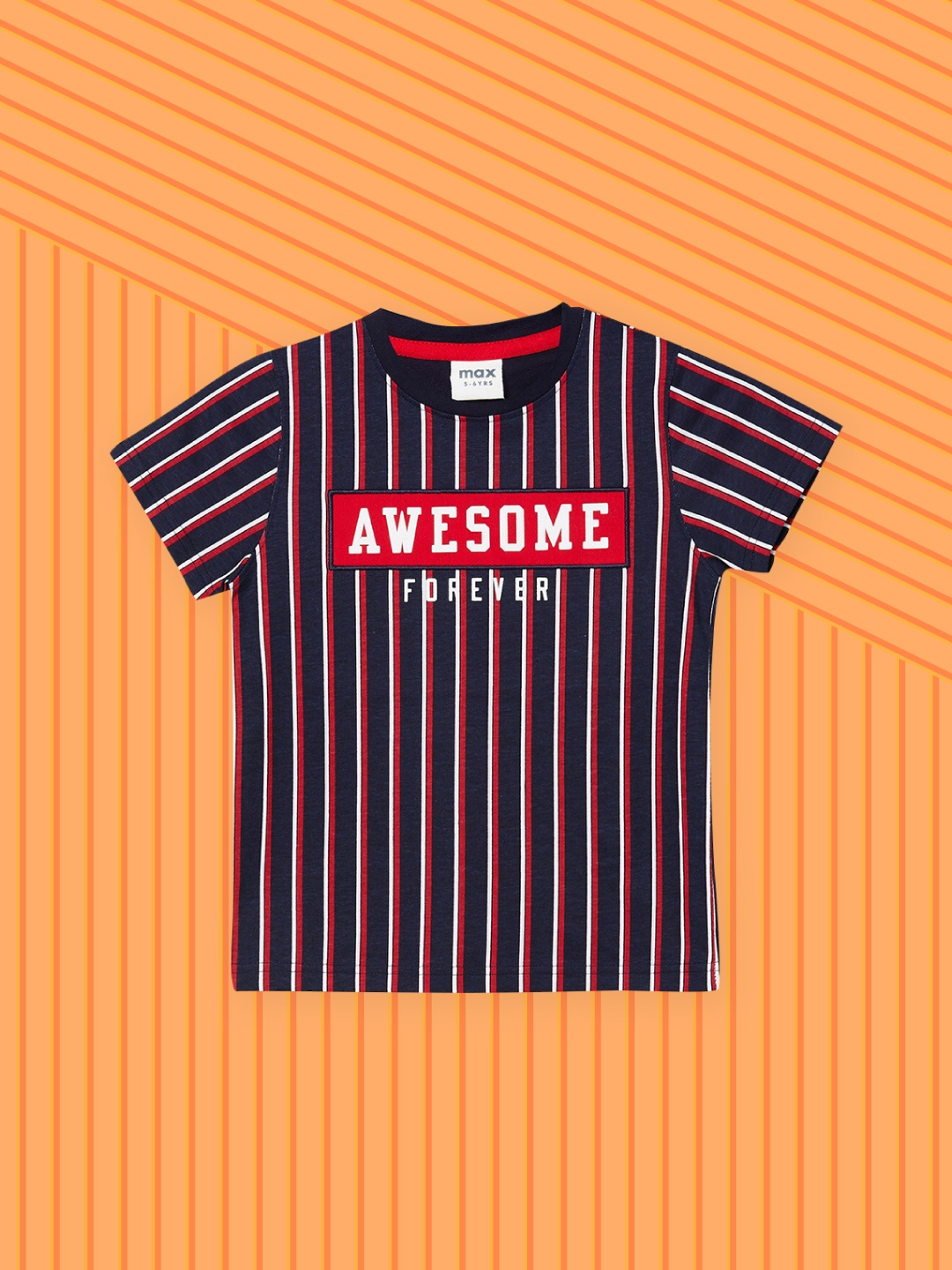 

max Boys Navy Blue Striped Monochrome T-shirt
