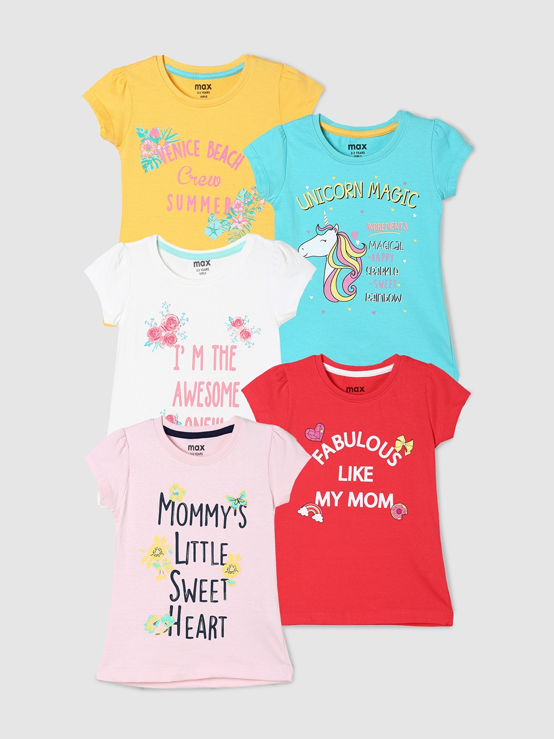 

max Girls Multicoloured Typography 5 Printed Applique T-shirt, Multi