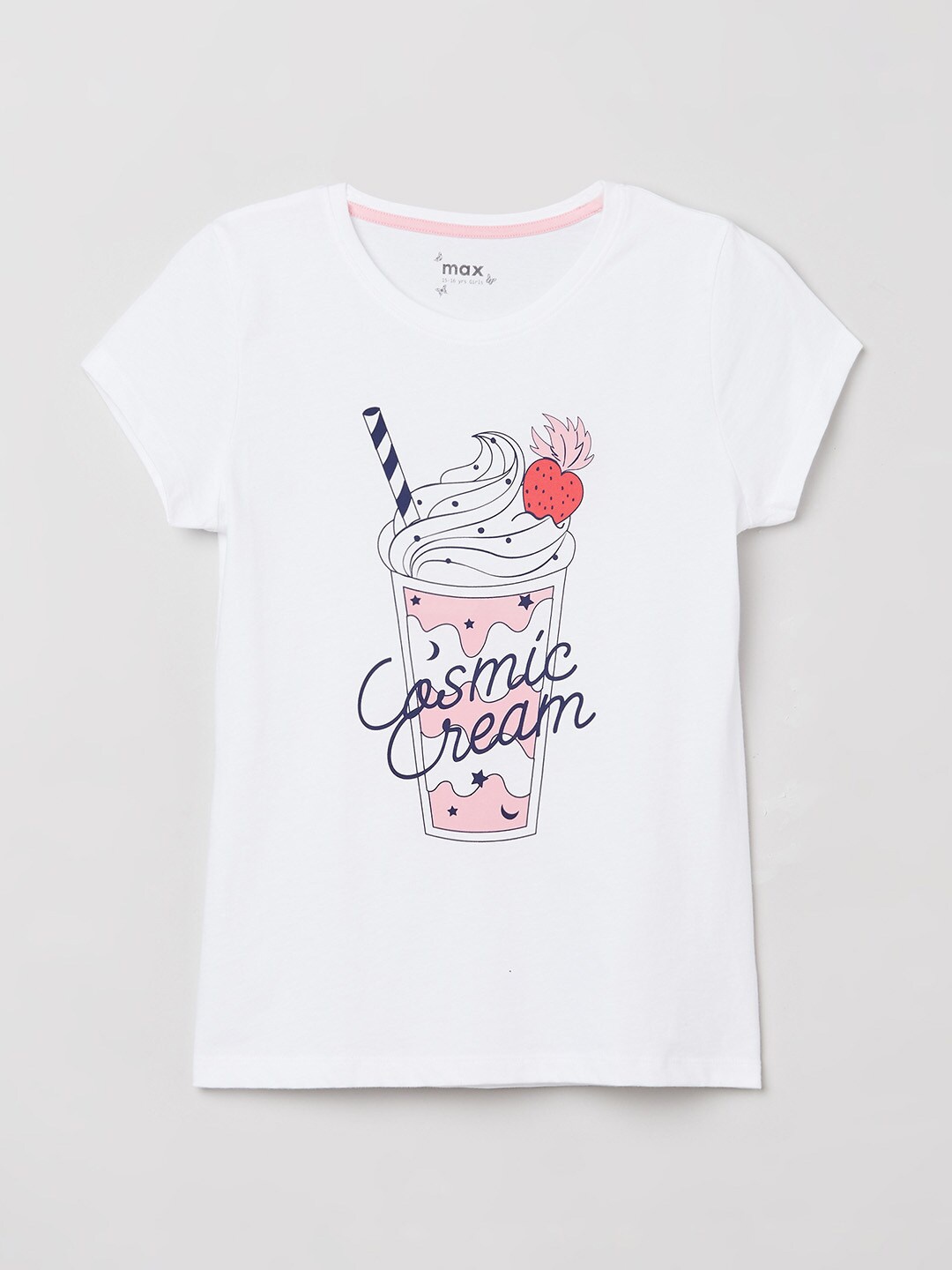 

max Girls White Printed T-shirt