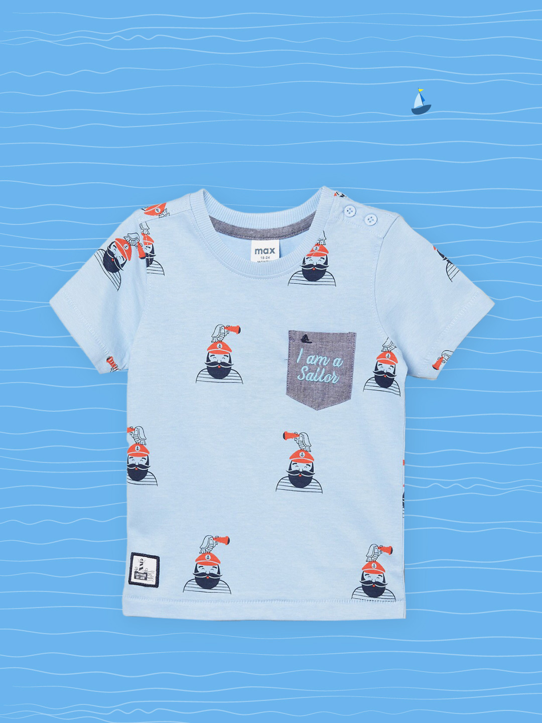 

max Boys Blue Printed T-shirt
