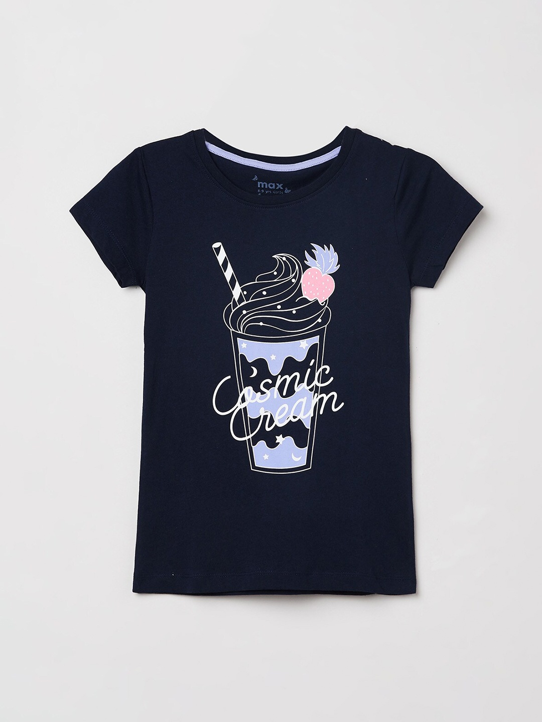 

max Girls Navy Blue Printed T-shirt