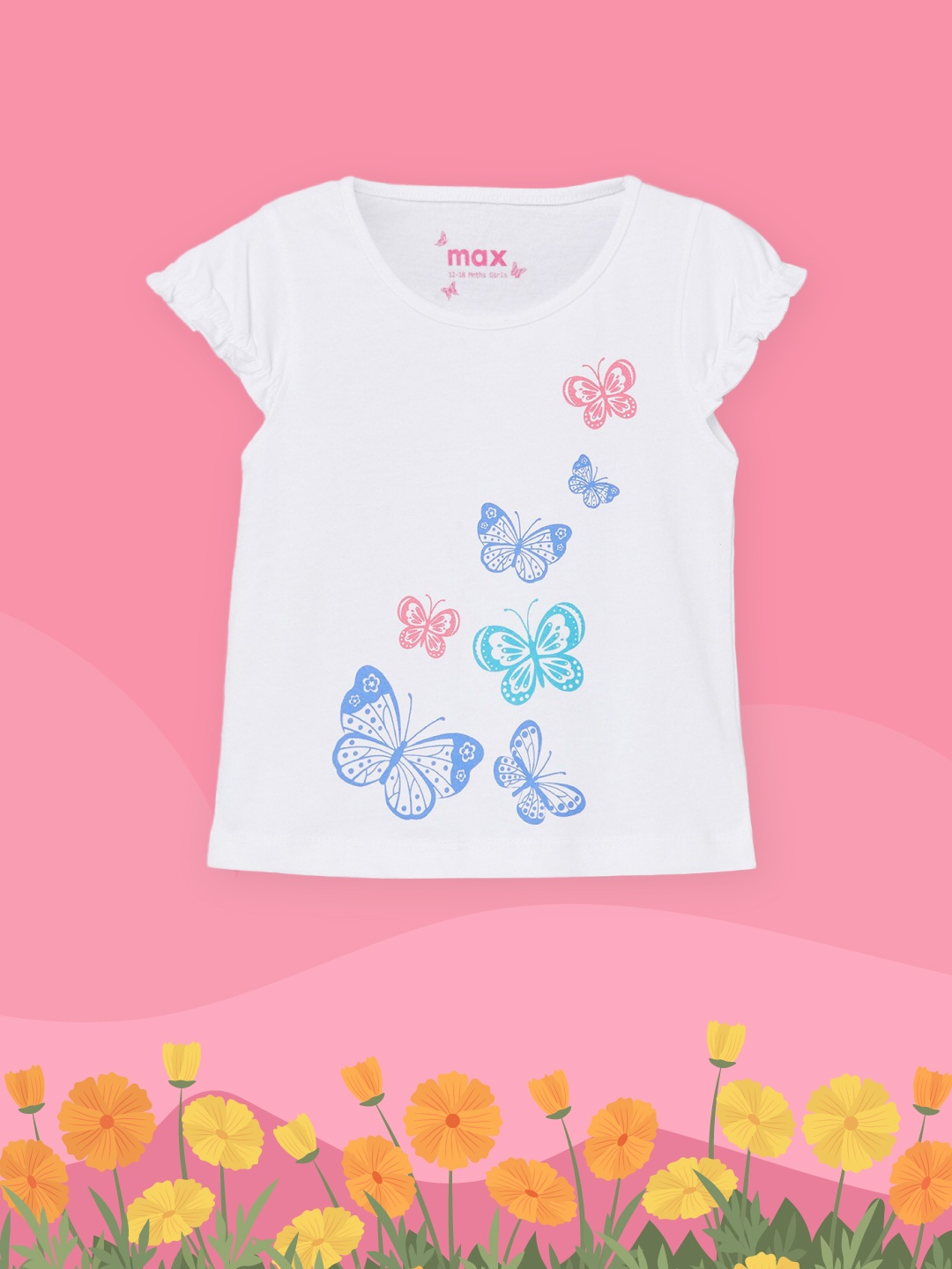 

max Girls White Printed T-shirt