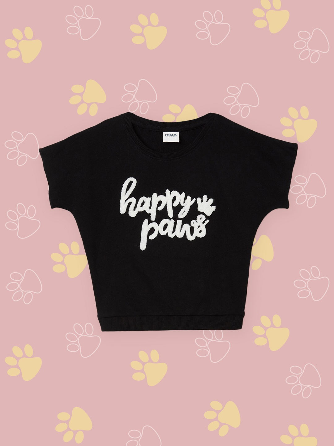 

max Girls Black Typography Applique T-shirt
