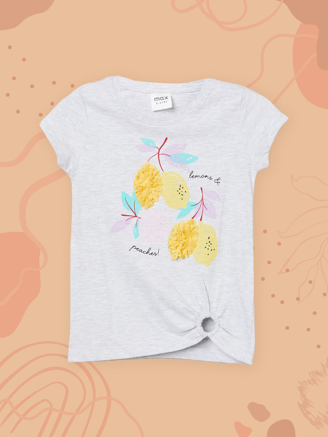 

max Girls Grey Printed Self Design T-shirt