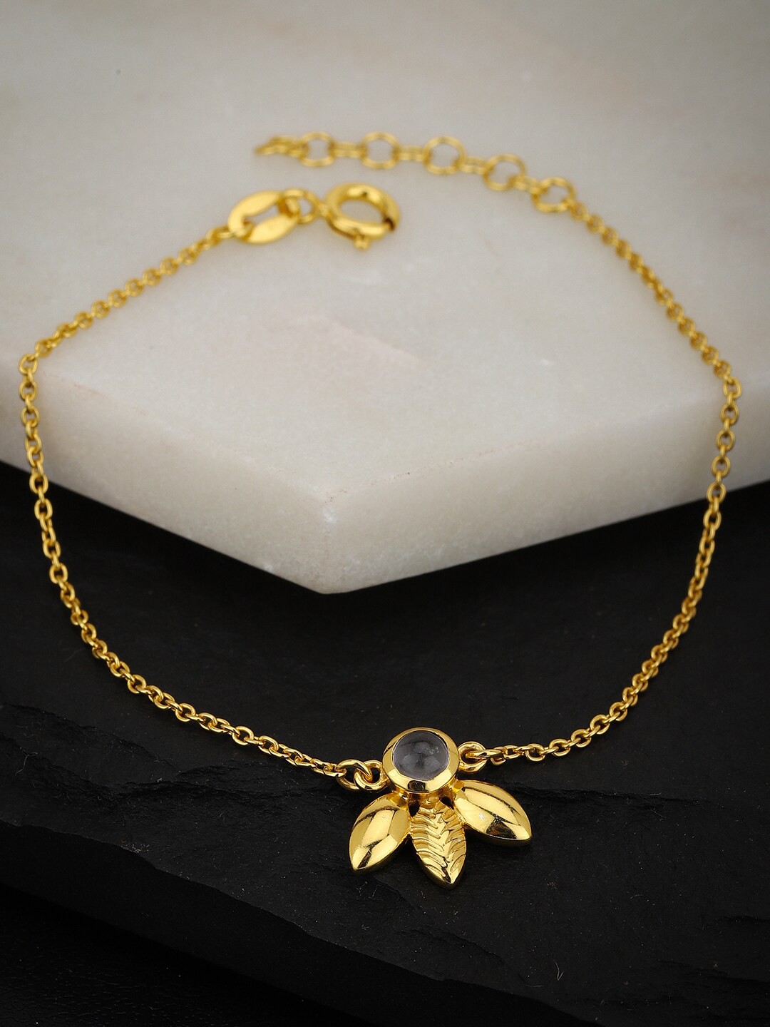 

VANBELLE Women Gold-Toned & Grey 925 Sterling Silver Gold-Plated Link Bracelet