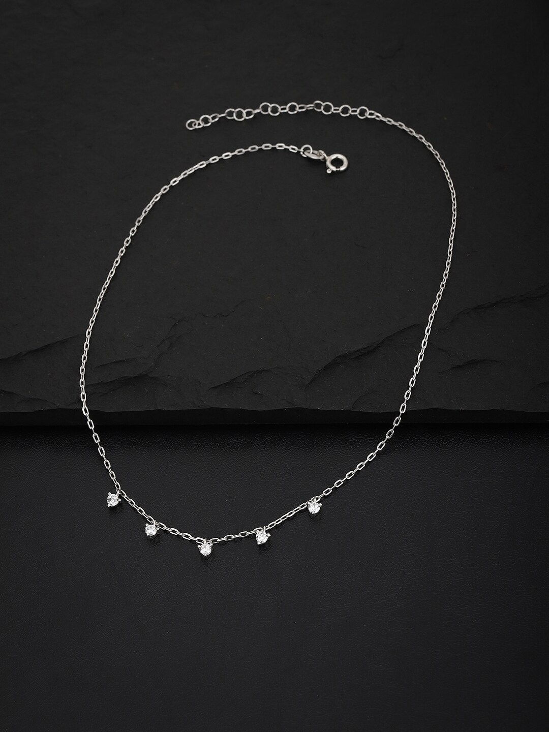 

VANBELLE 925 Sterling Silver Rhodium-Plated CZ-Studded Necklace