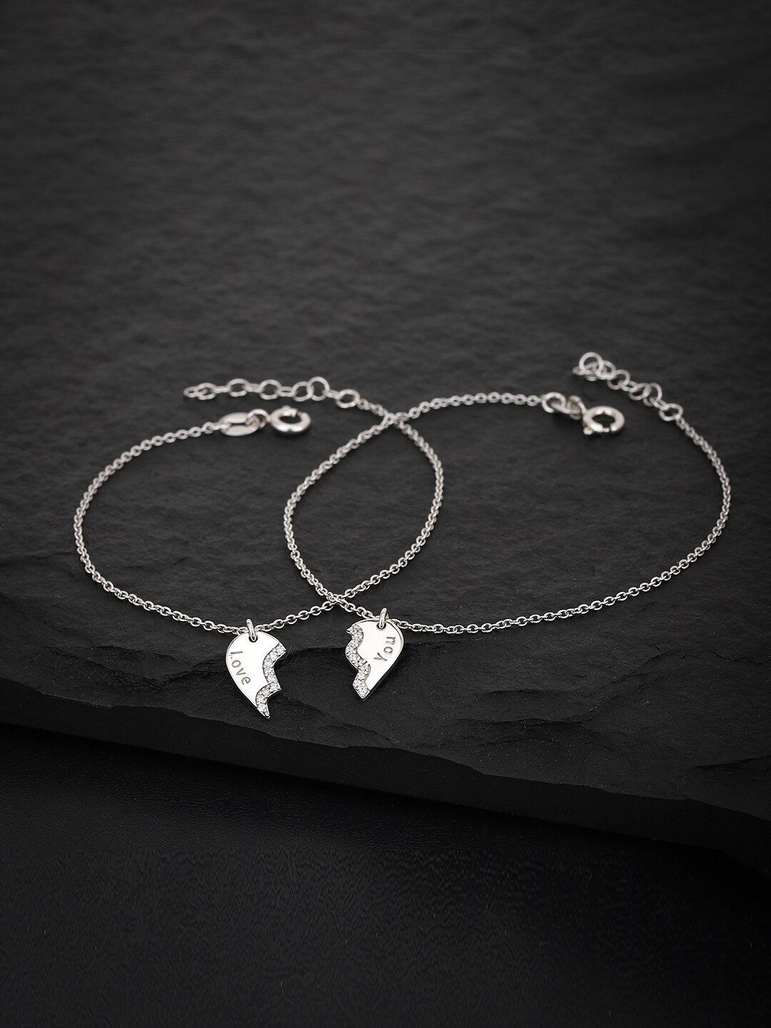 

VANBELLE Women Set Of 2 925 Sterling Silver Cubic Zirconia Rhodium-Plated Charm Bracelets