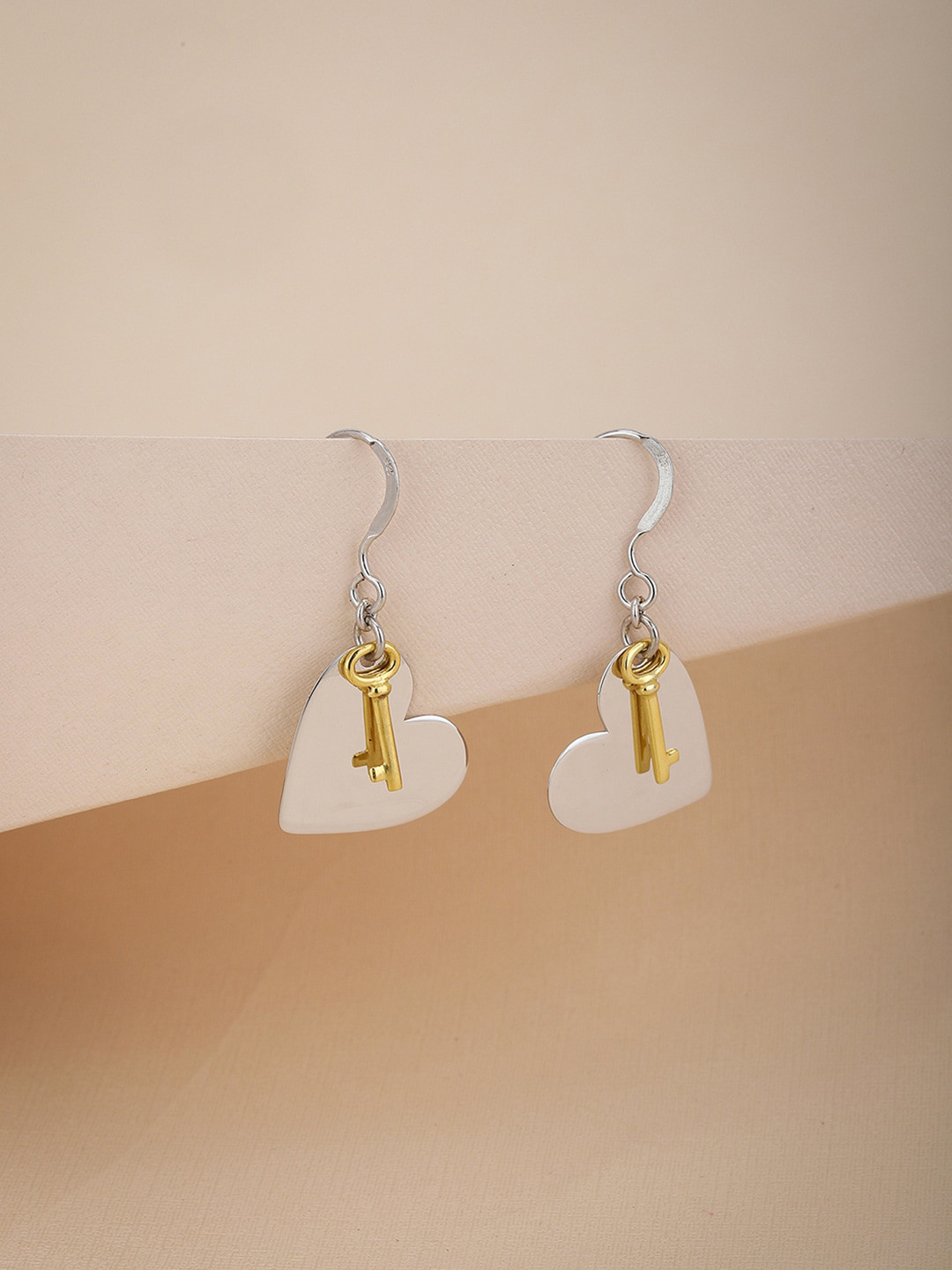 

VANBELLE Silver-Toned & Gold-Toned Heart Shaped Drop Earrings