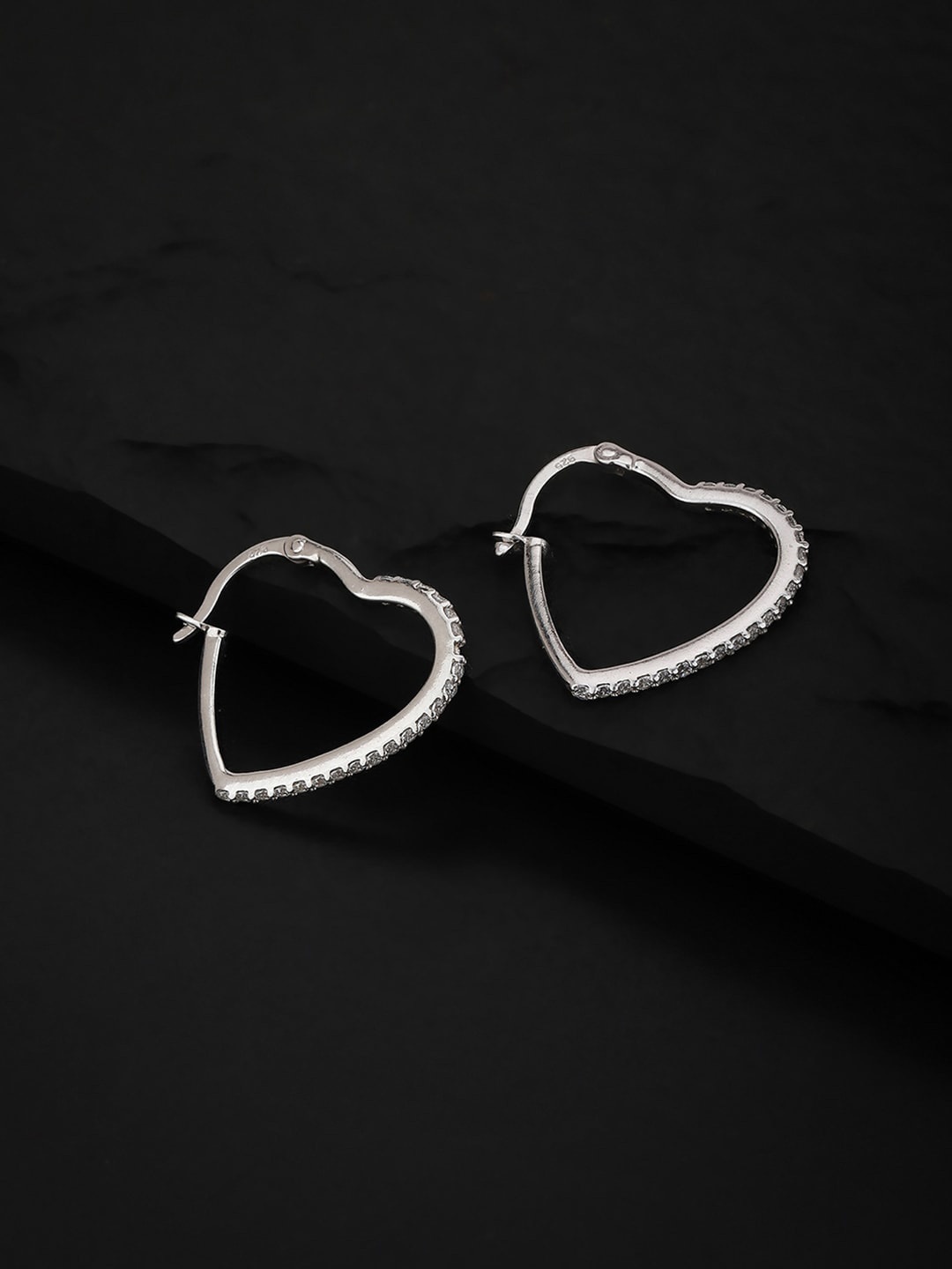 

VANBELLE 925 Sterling Silver & White Heart Shaped Hoop Earrings
