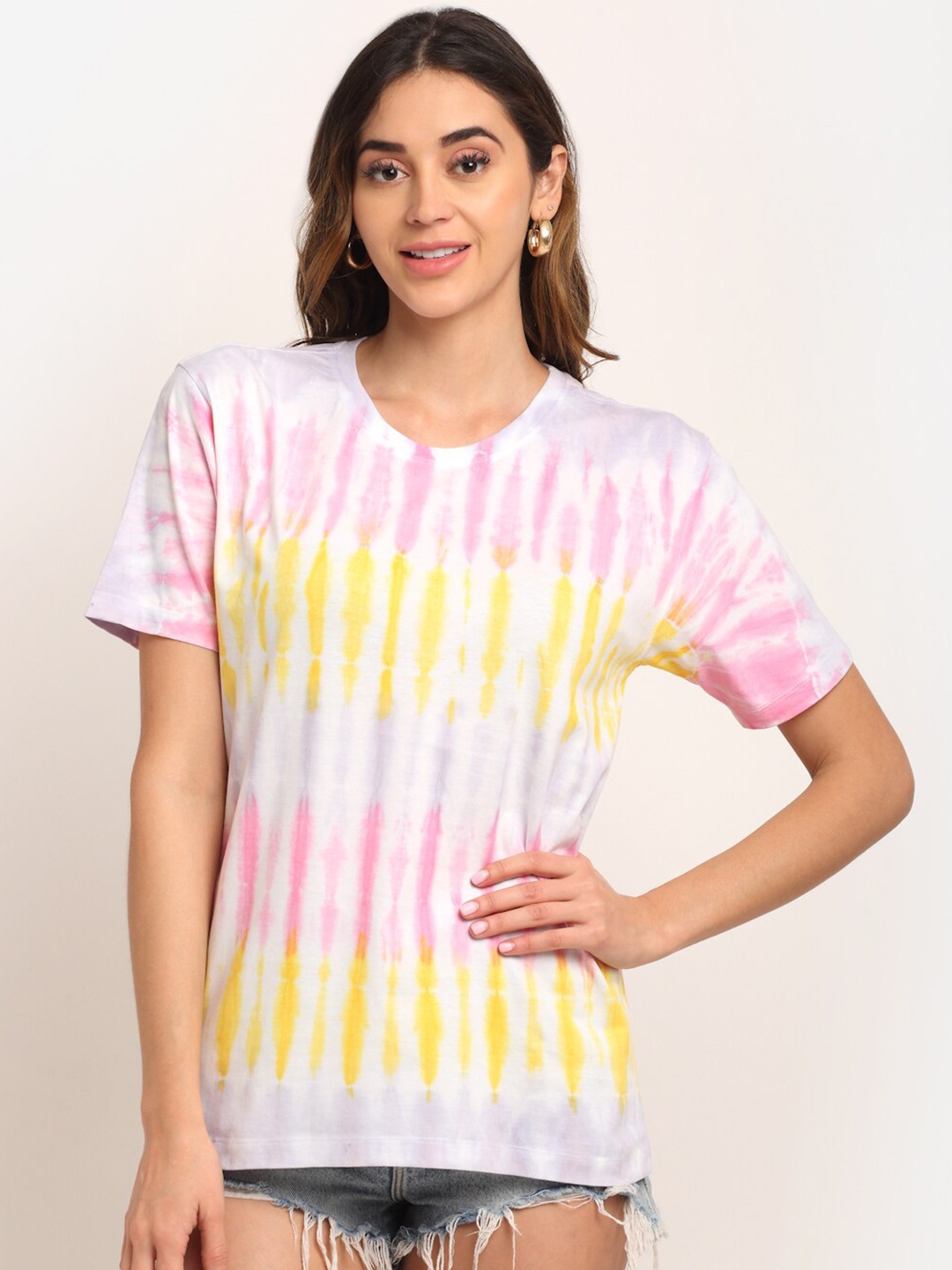 

Ennoble Women Multicoloured Tie and Dye Dyed Loose T-shirt, Multi