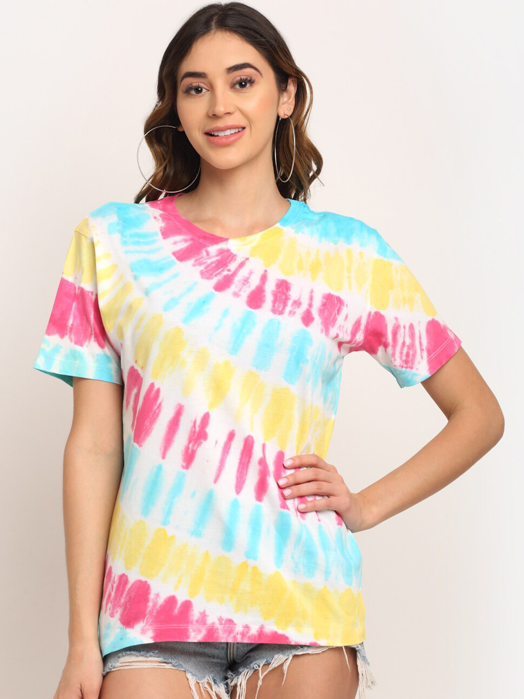 

Ennoble Women Multicoloured Tie and Dye Loose T-shirt, Multi
