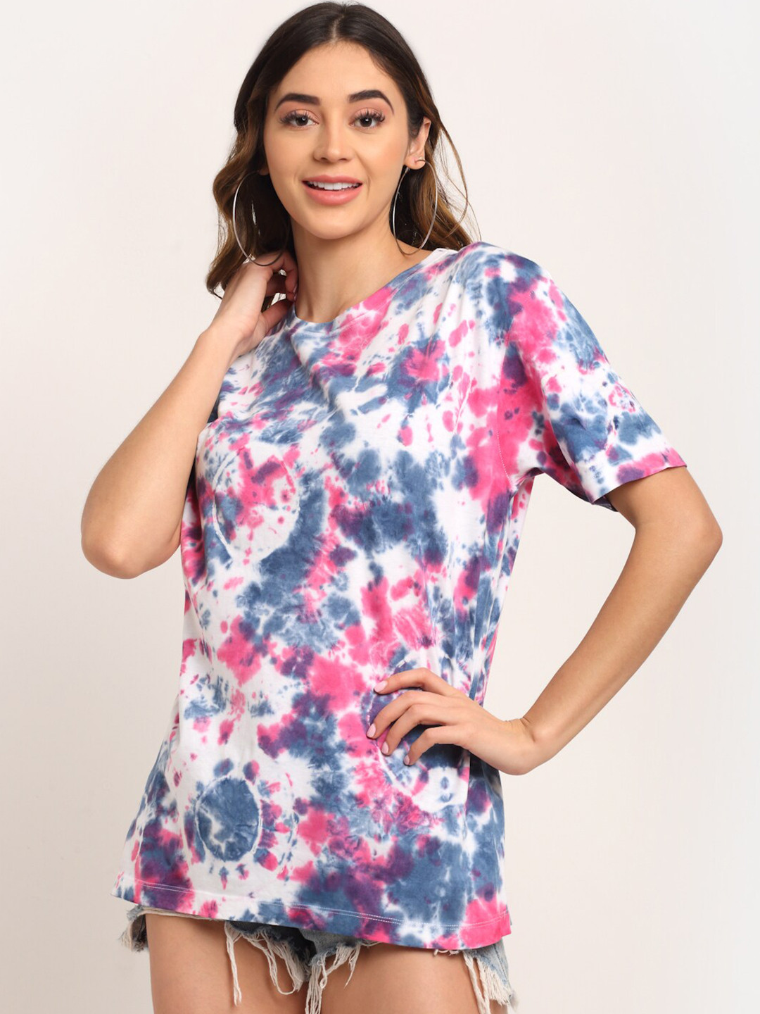 

Ennoble Women Multicoloured Floral Printed Tropical Pockets Loose T-shirt, Multi