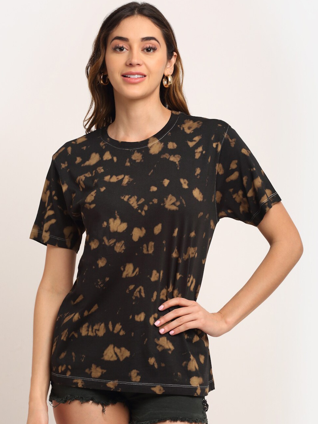 

Ennoble Woman Black Tie and Dye Dyed Loose T-shirt