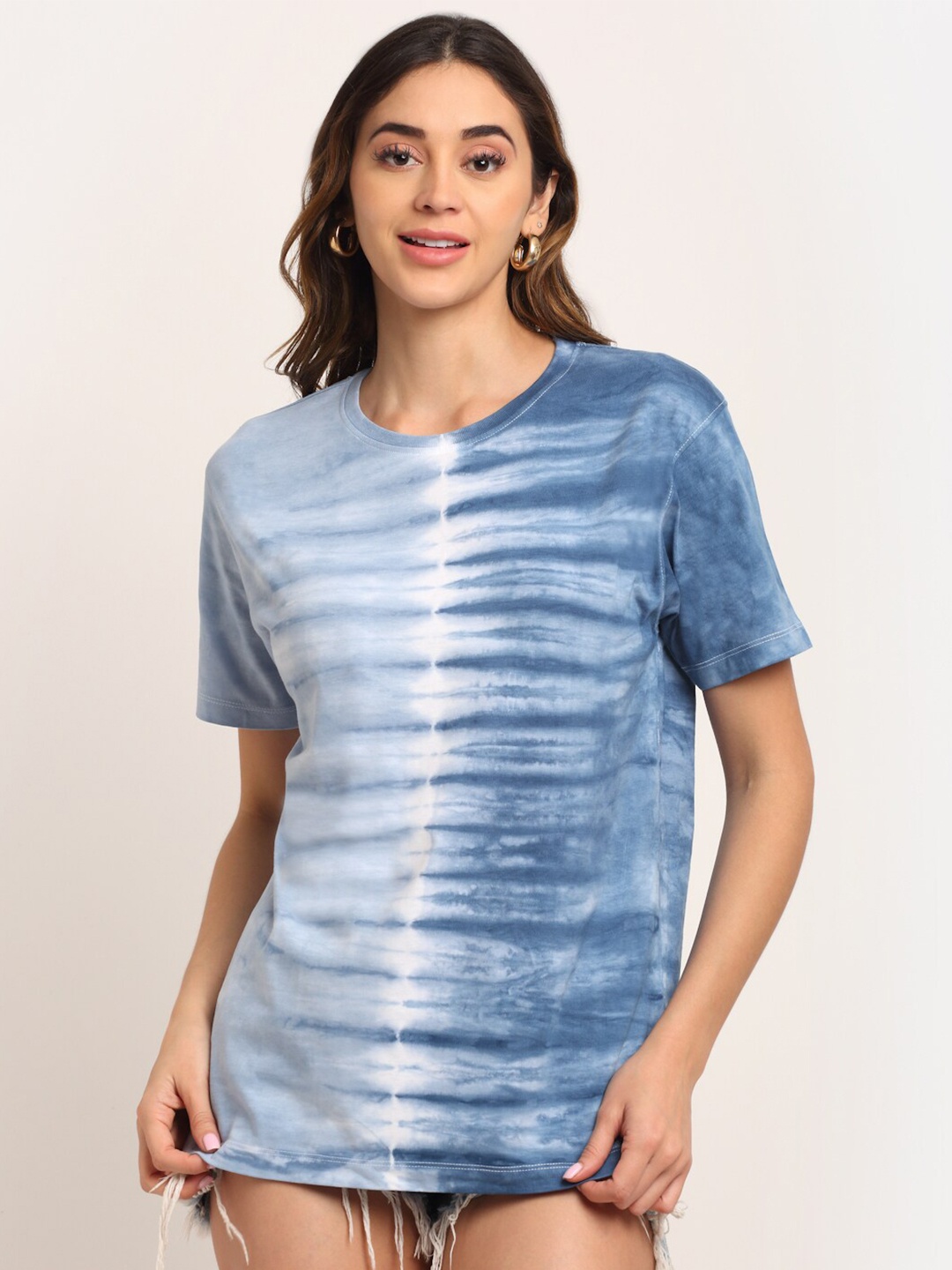 

Ennoble Women Multicoloured Striped Raw Edge Loose T-shirt, Multi