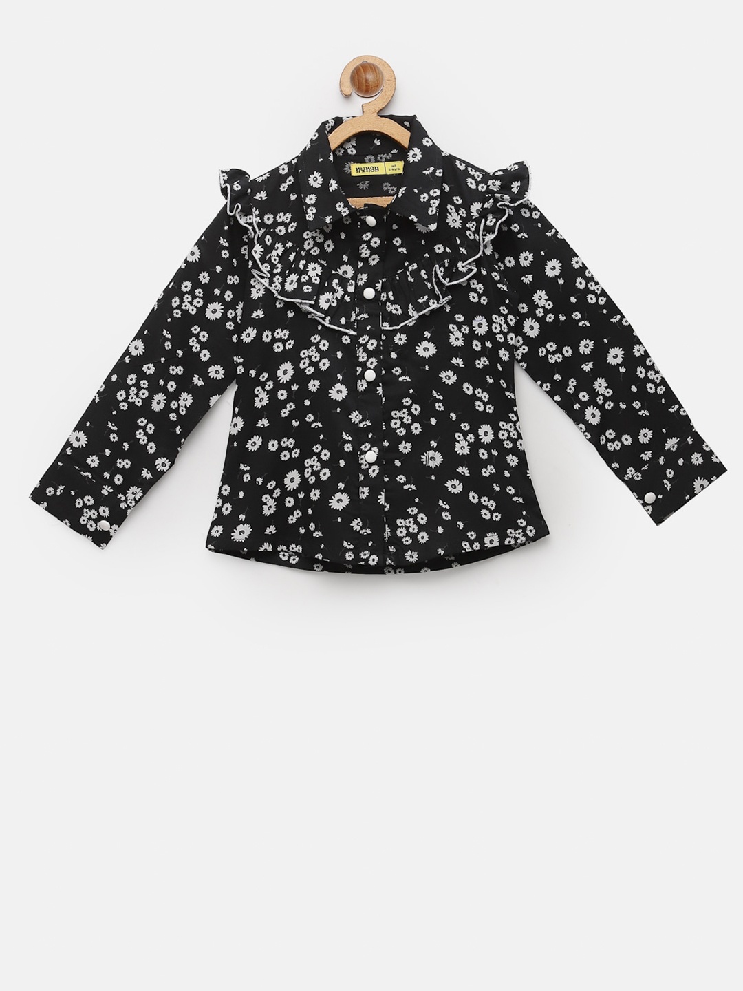 

NYNSH Girls Black & White Floral Printed Casual Shirt