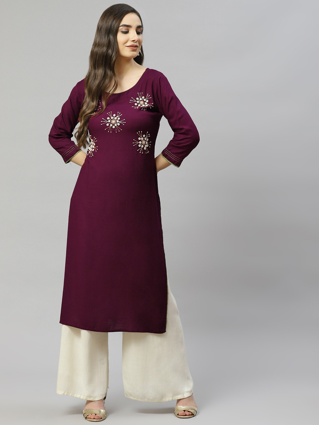 

HIGHLIGHT FASHION EXPORT Women Maroon Zardozi Kurta