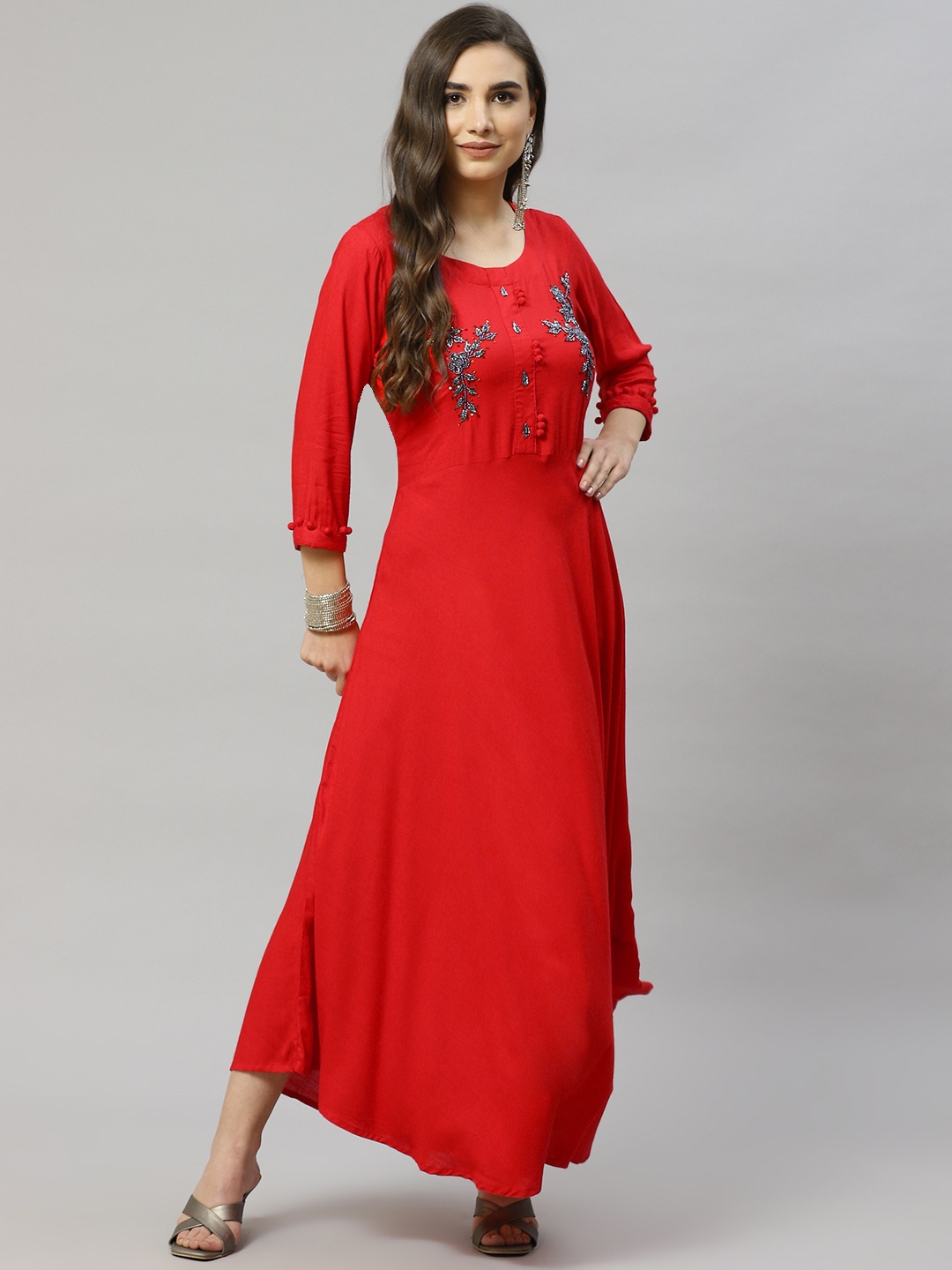 

HIGHLIGHT FASHION EXPORT Red Embellished A-Line Maxi Dress