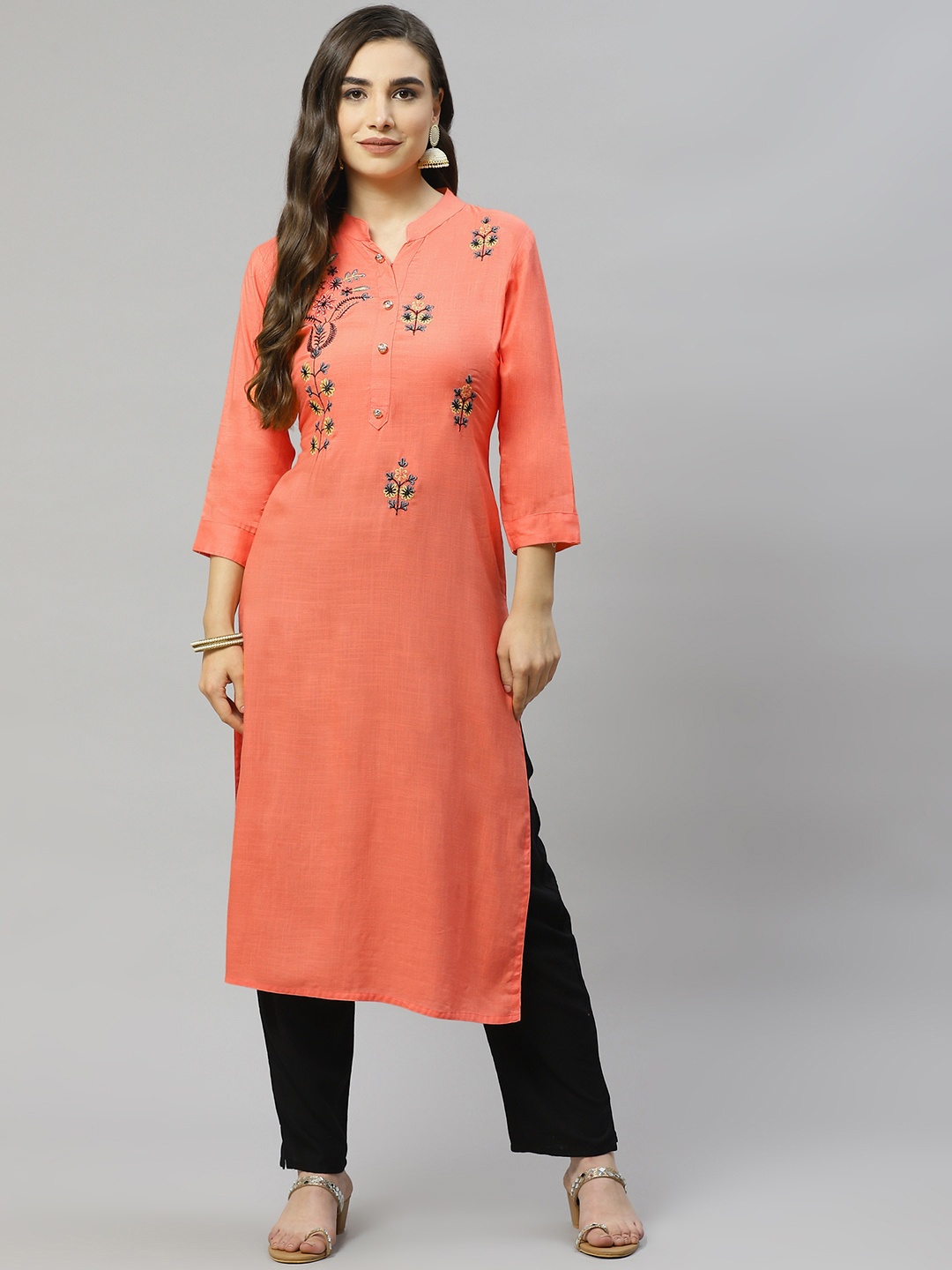 

HIGHLIGHT FASHION EXPORT Women Peach-Coloured Kurta with Trousers