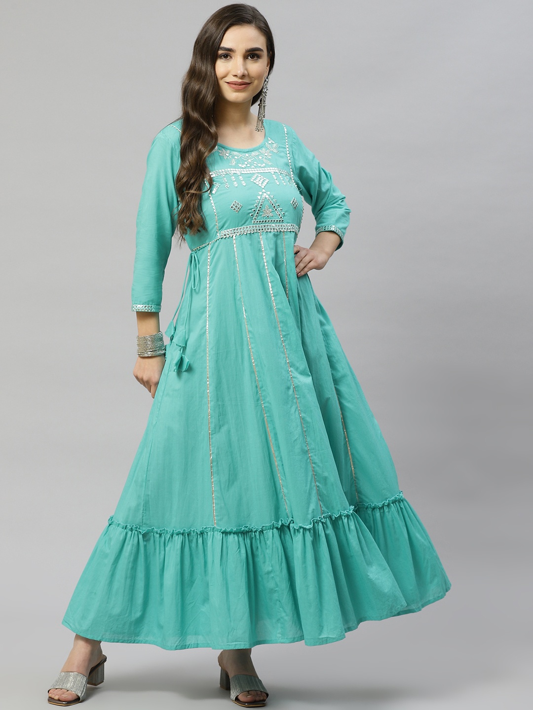 

HIGHLIGHT FASHION EXPORT Blue Embroidered A-Line Maxi Dress