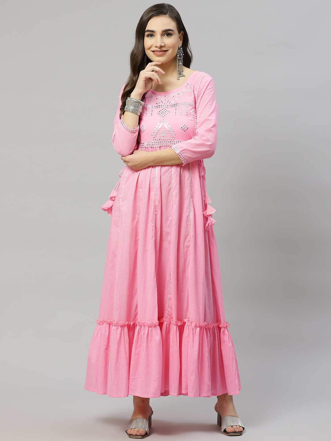 

HIGHLIGHT FASHION EXPORT Pink Embroidered A-Line Maxi Dress