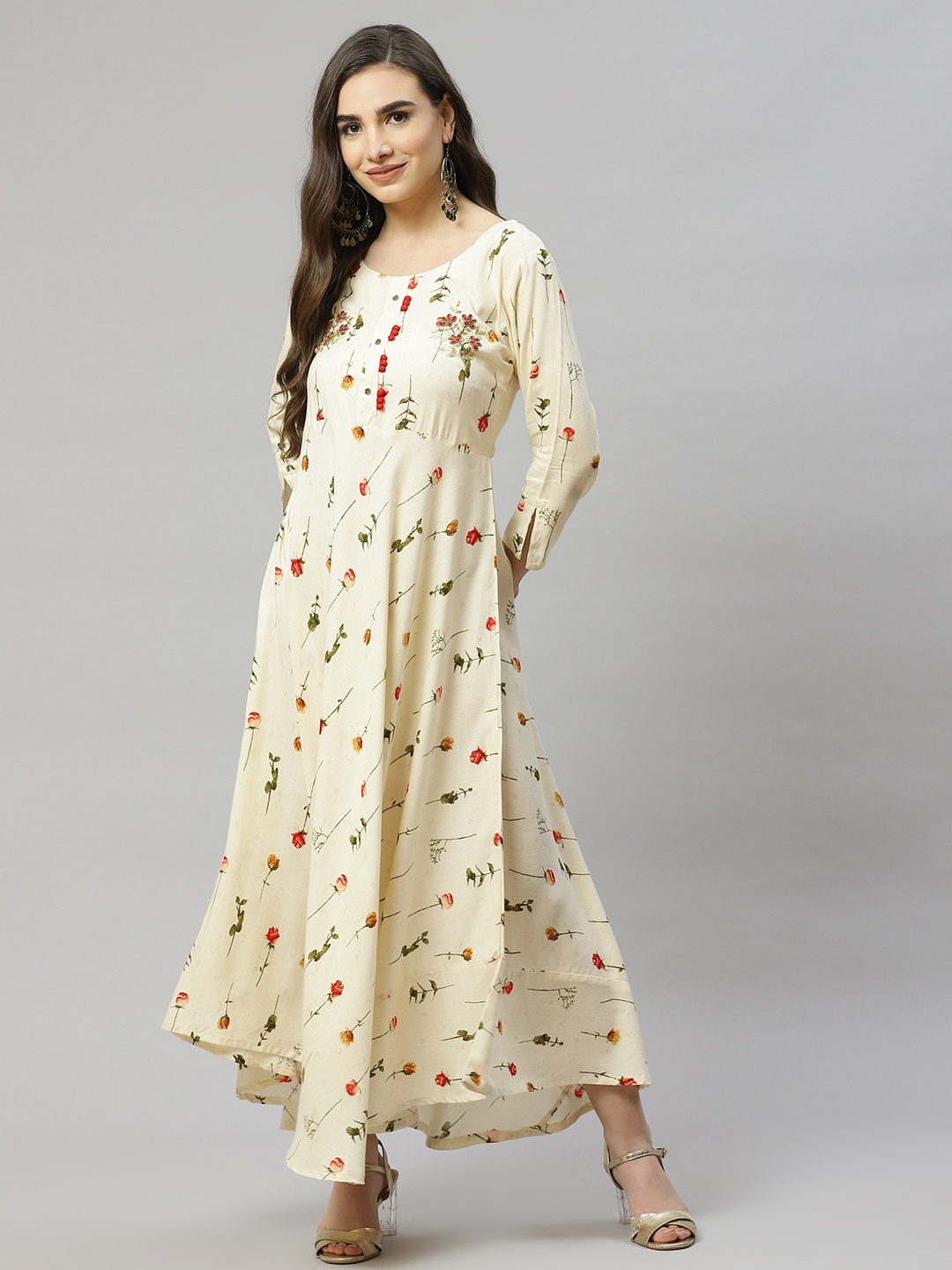 

HIGHLIGHT FASHION EXPORT White Floral A-Line Maxi Dress