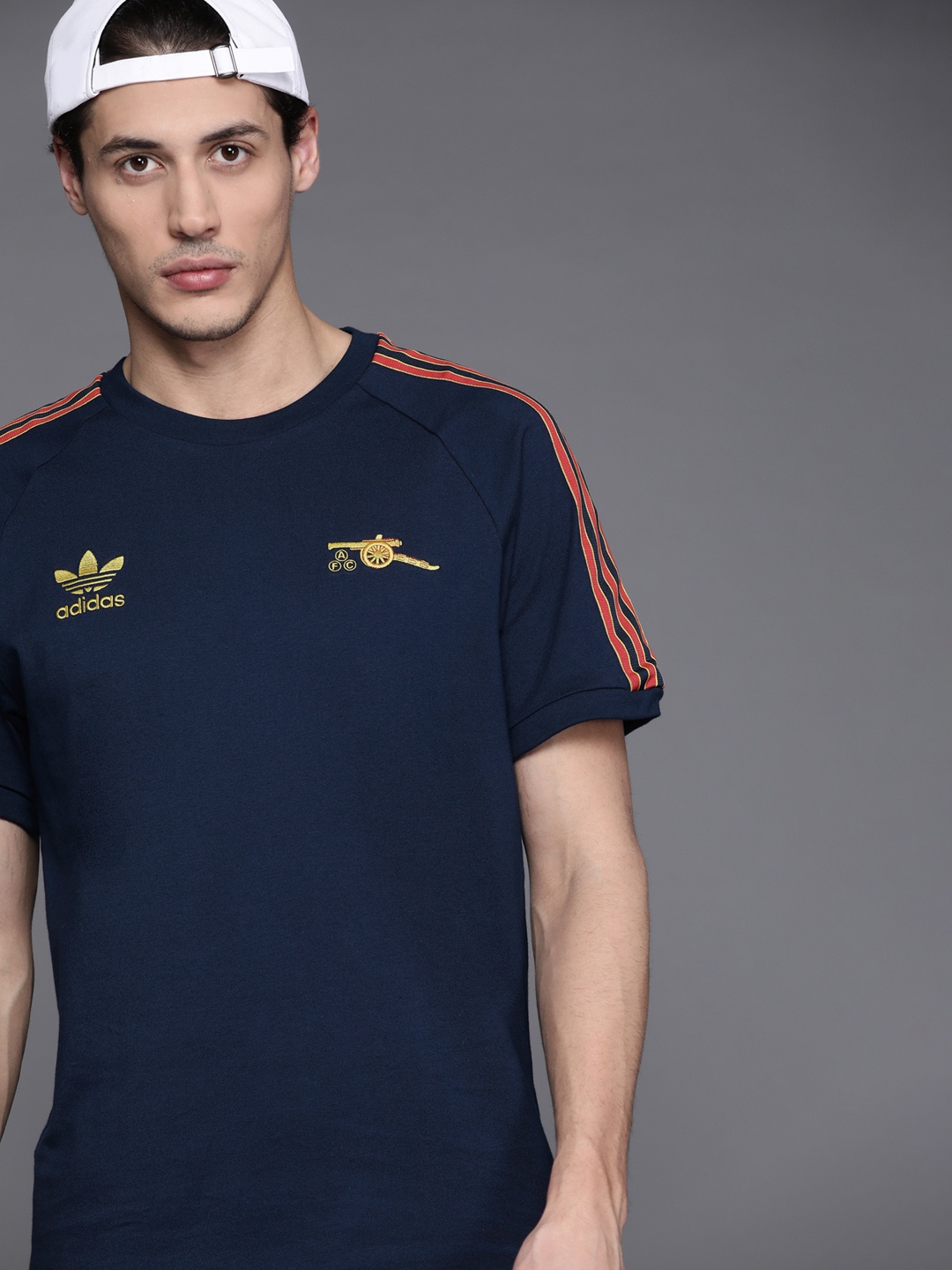 

ADIDAS Originals Men Navy Blue Brand Logo Applique Pure Cotton T-shirt AFC 3S TEE